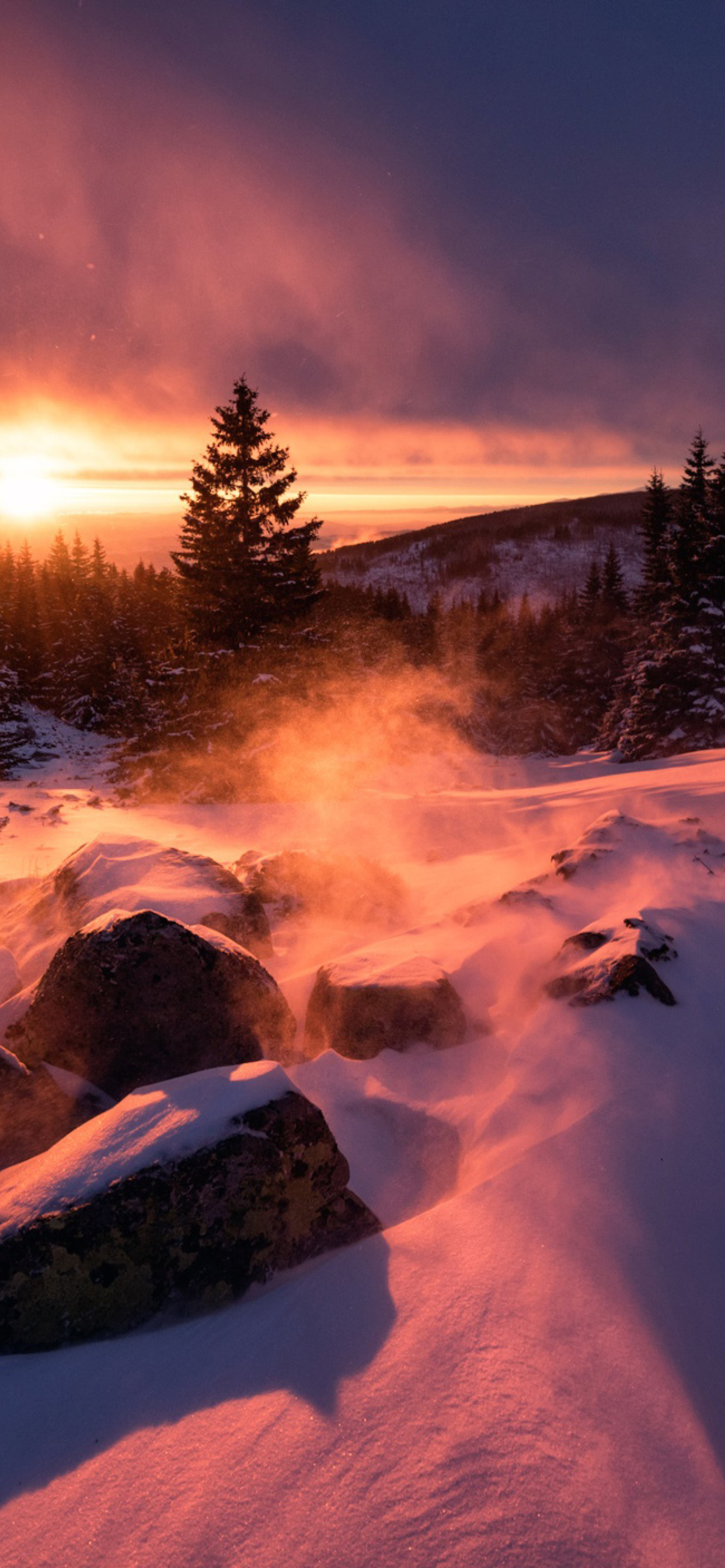 Winter Snow Sunset iPhone XS MAX HD 4k Wallpaper, Image, Background, Photo and Picture