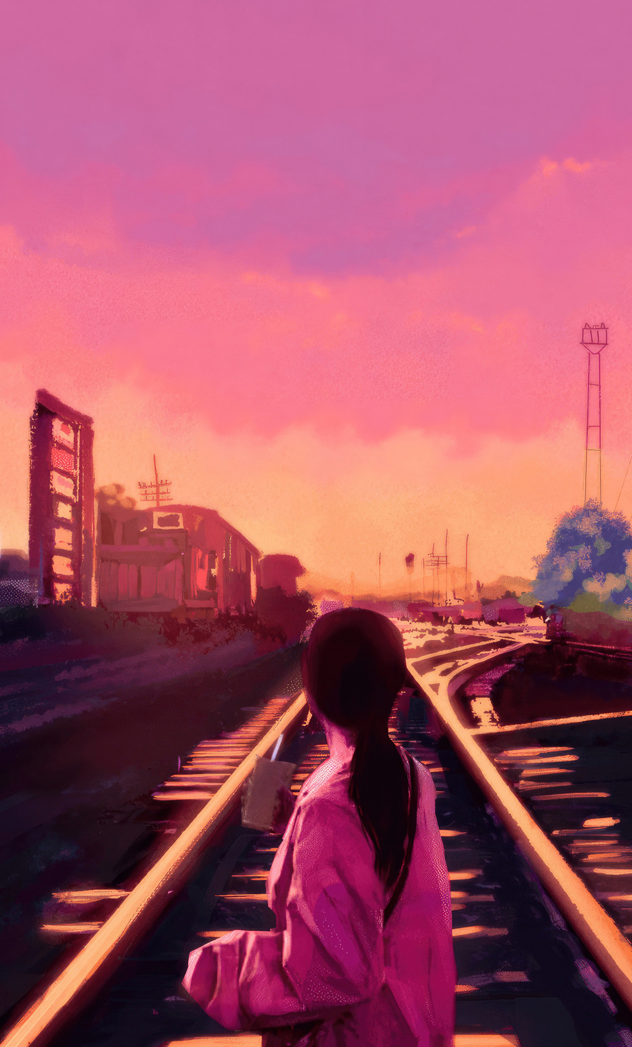 Anime Girl Chill Time With Starbucks On The Train Track iPhone HD 4k Wallpaper, Image, Background, Photo and Picture