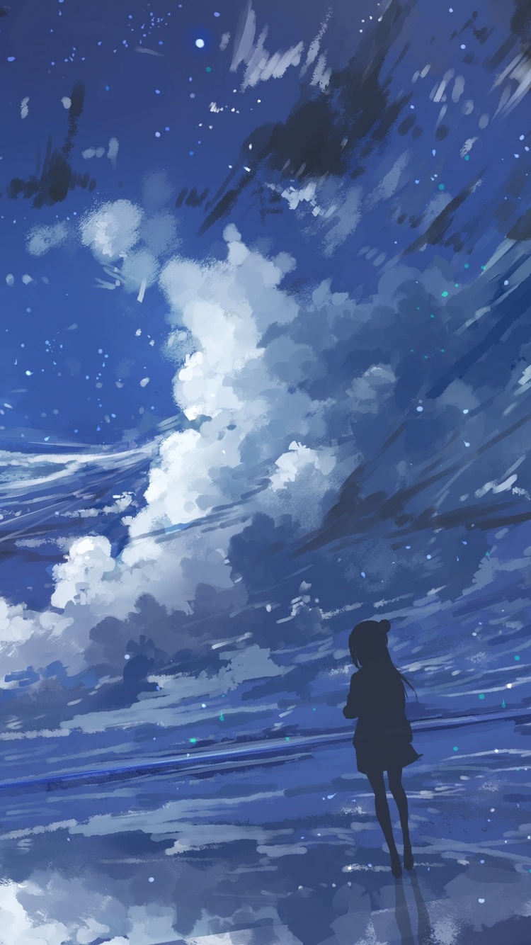 Anime Girl Night Moon Digital Art iPhone 6, iPhone 6S, iPhone 7 HD 4k Wallpaper, Image, Background, Photo and Picture