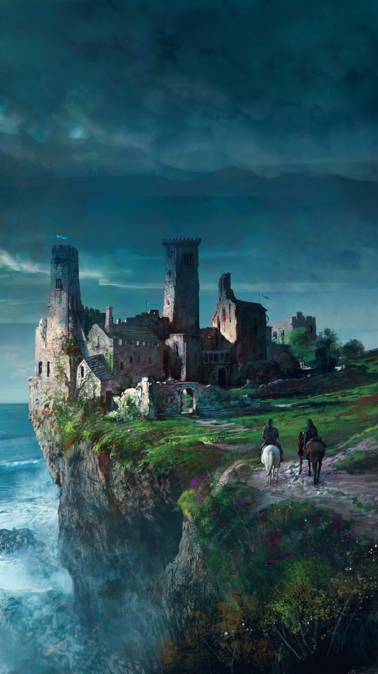 Fantasy Castle, Medieval, Coast, Cliff, 750x1334 Phone HD Wallpaper