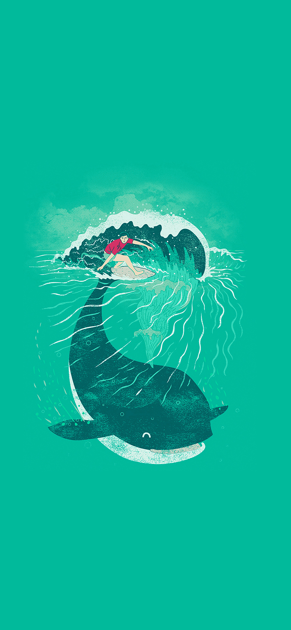Whale Surfer Wave Animal Illust Art Sea Wallpaper