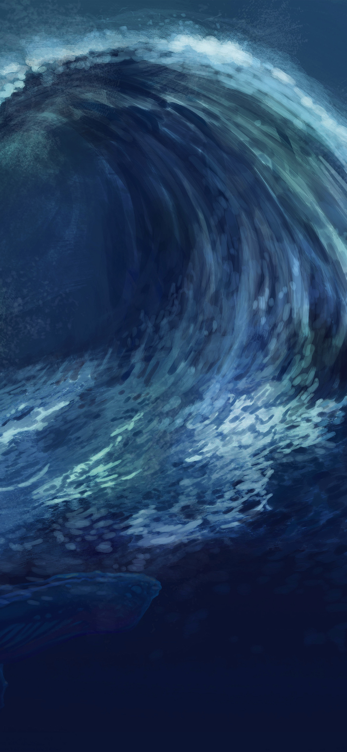 iPhone X wallpaper. wave blue whale art illust