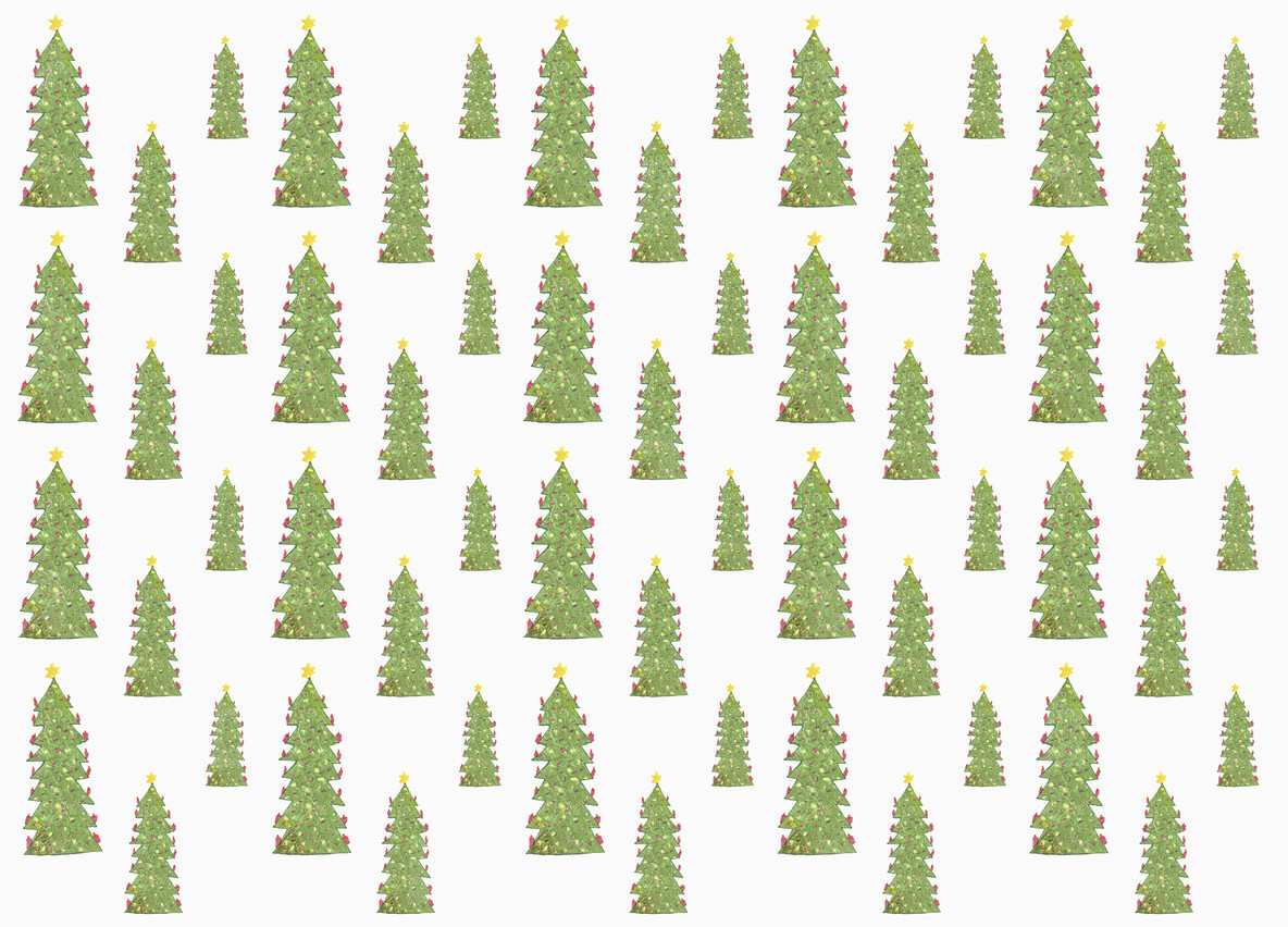 Decorated Christmas tree pattern on white background