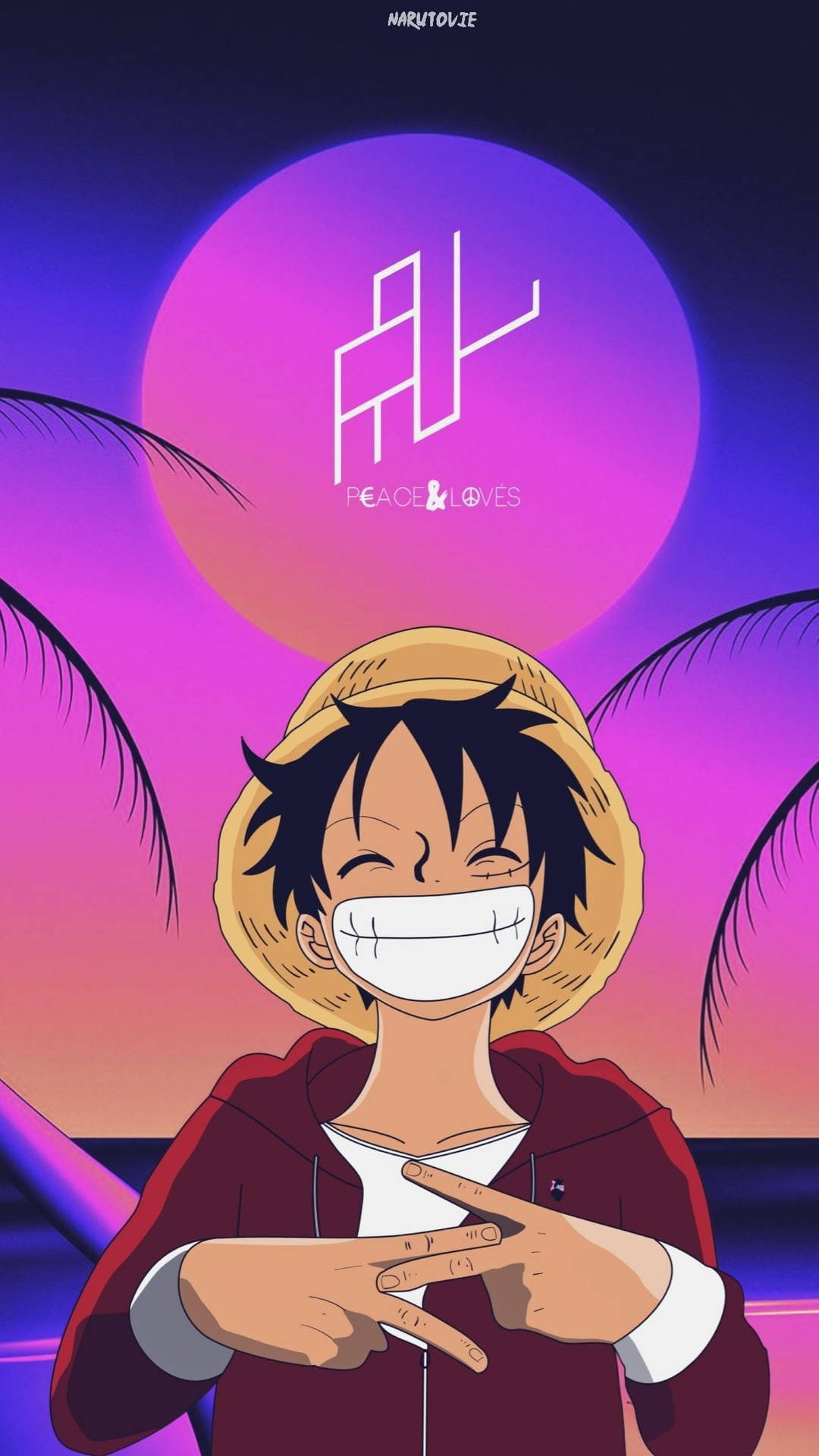 Download Neon Pink And Blue Luffy Aesthetic Wallpaper