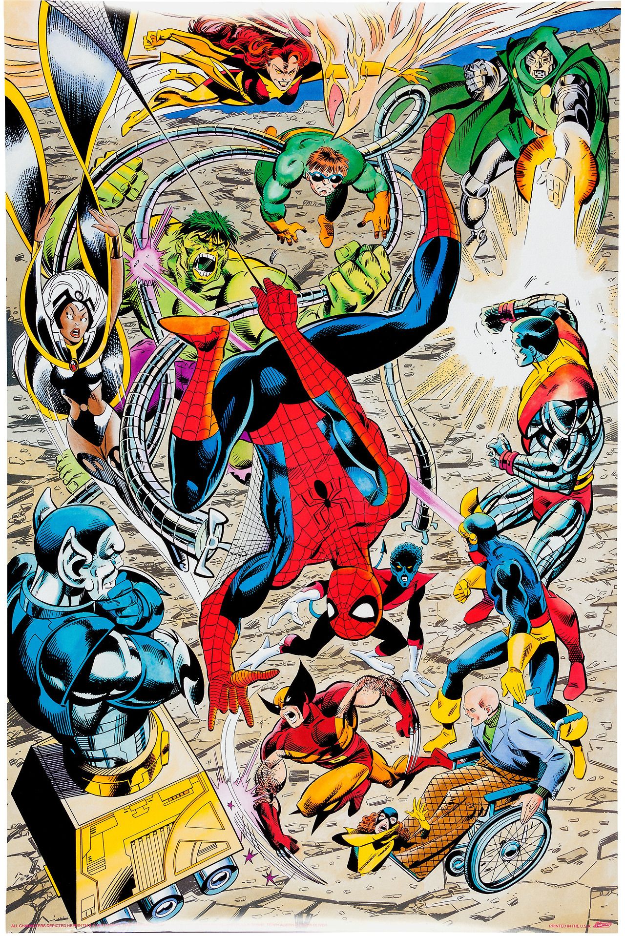 Marvel poster by John Byrne and Terry Austin, circa 1991. Marvel posters, Marvel comics art, Dc comics poster