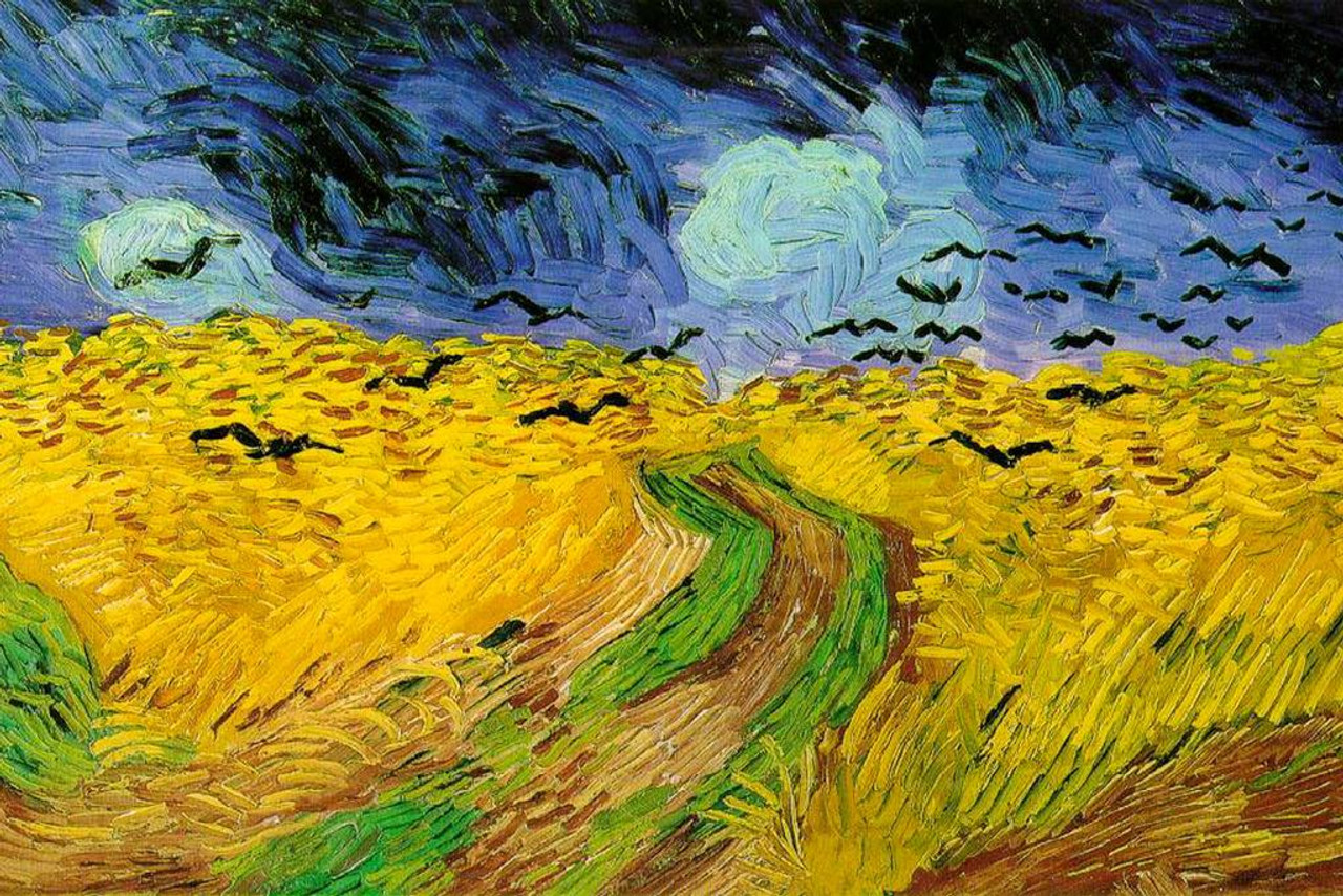 Vincent Van Gogh Wheatfield with Crows Van Gogh Wall Art Impressionist Painting Style Nature Spring Crow Wall Decor Landscape Field Poster Gothic Artwork Cool Huge Large Giant Poster Art 54x36
