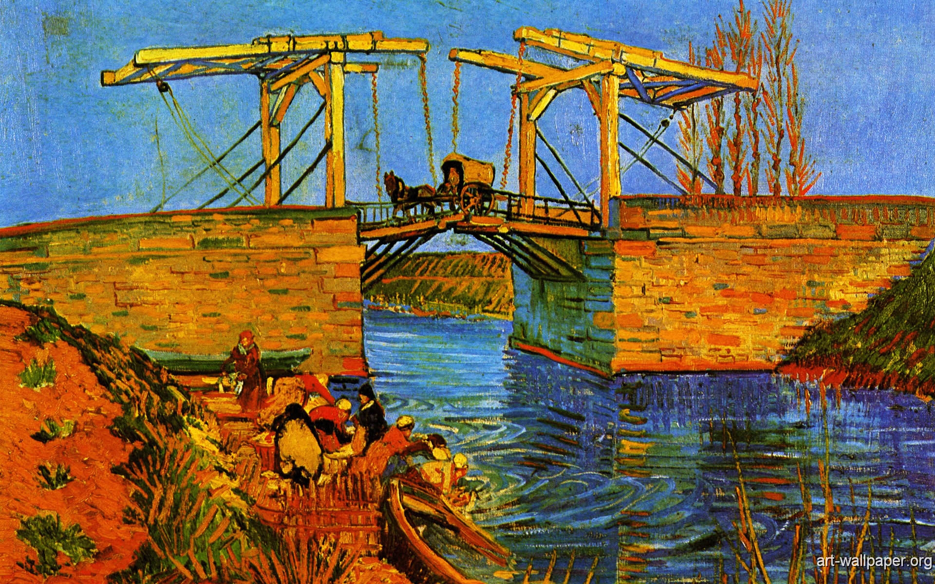Painting of Vincent Van Gogh river Desktop wallpaper 1440x900