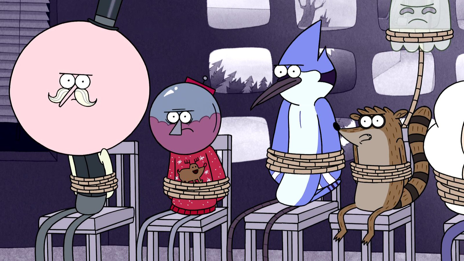 Mordecai, Rigby, Benson, Pops, Skips