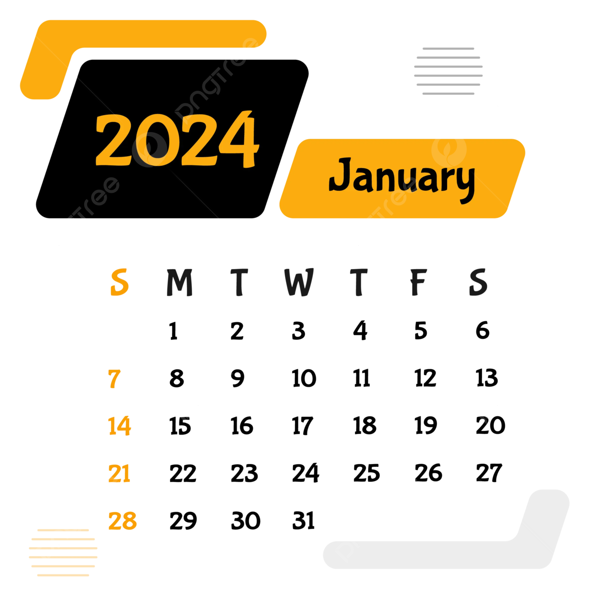 January 2024 Calendar Design Vector, January 2024, January 2024 Calendar, Calendar 2024 PNG and Vector with Transparent Background for Free Download