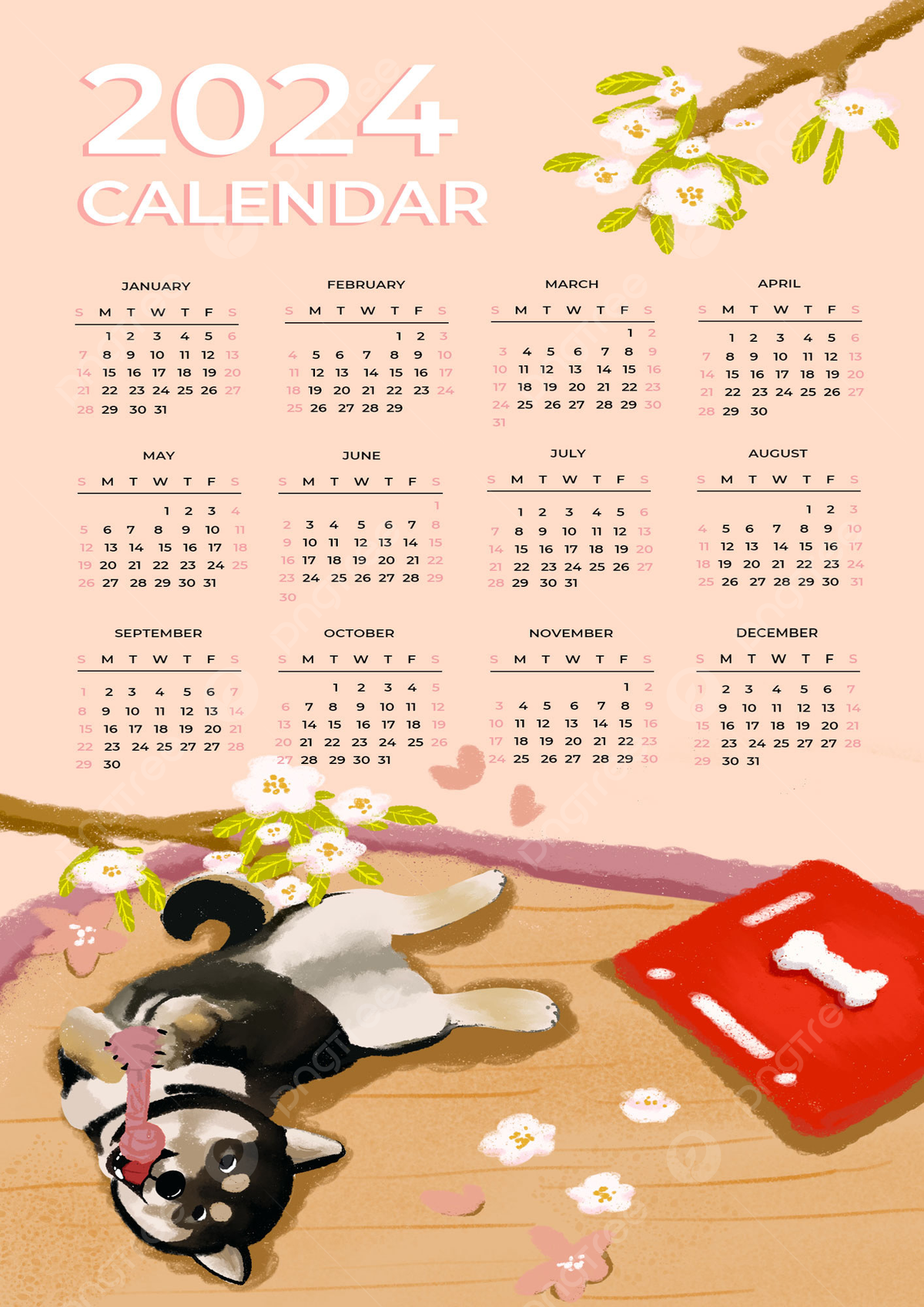 2024 Calendar Cartoon Dog Download on Pngtree