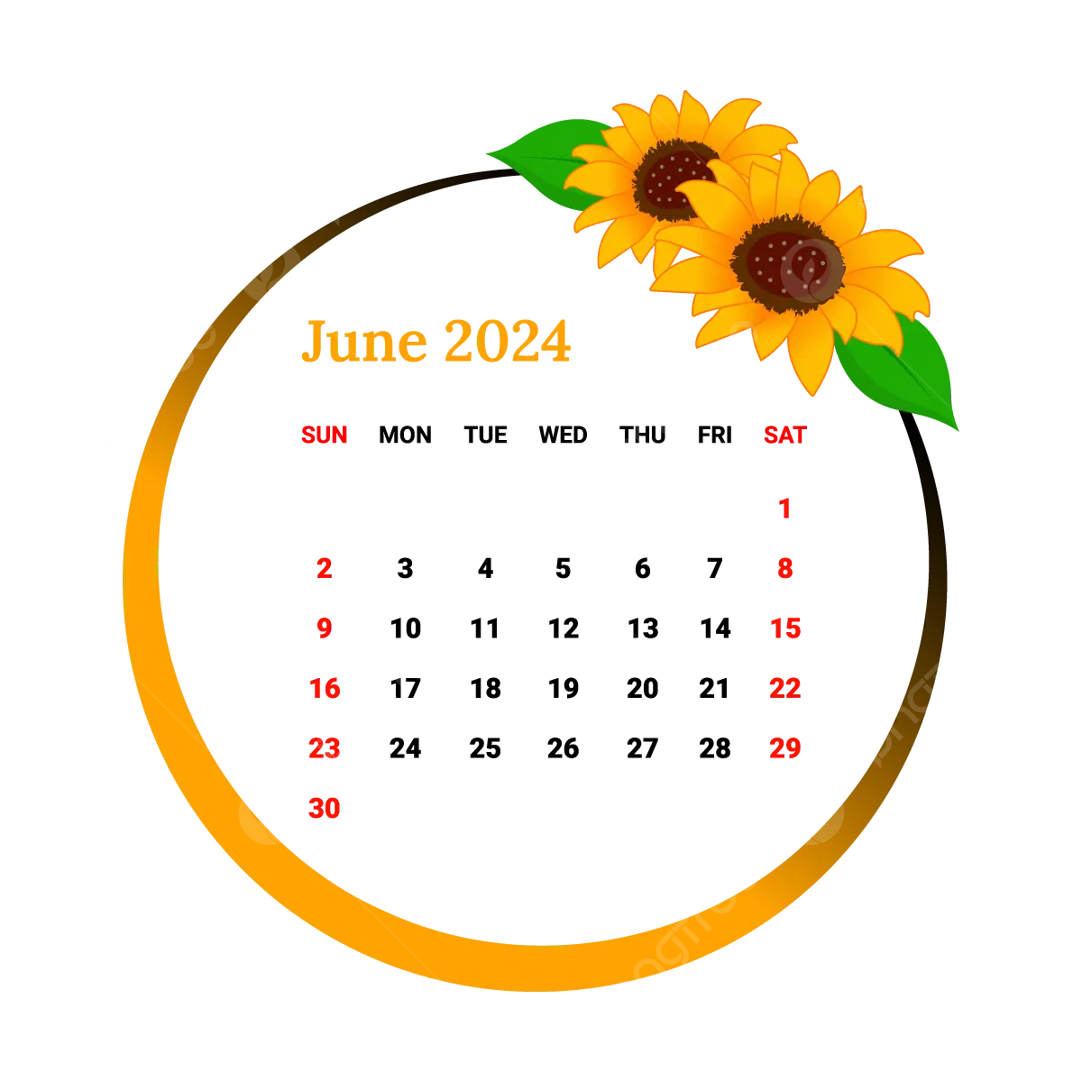 2024 June Month Calendar Vector, Monthly Calendar, Calendar, June 2024 PNG and Vector with Transparent Background for Free Download