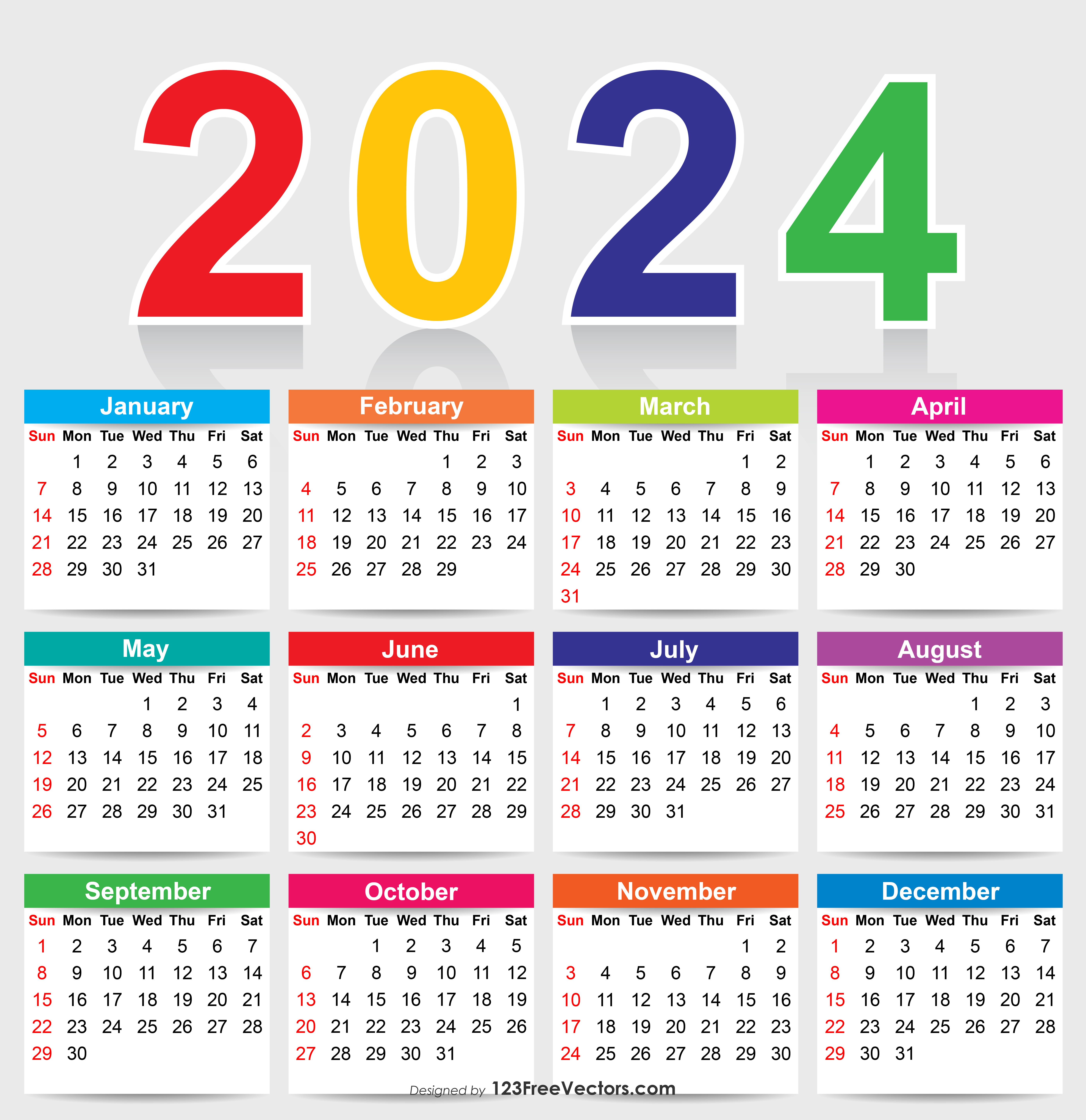 Free Colorful 2024 Calendar Vector