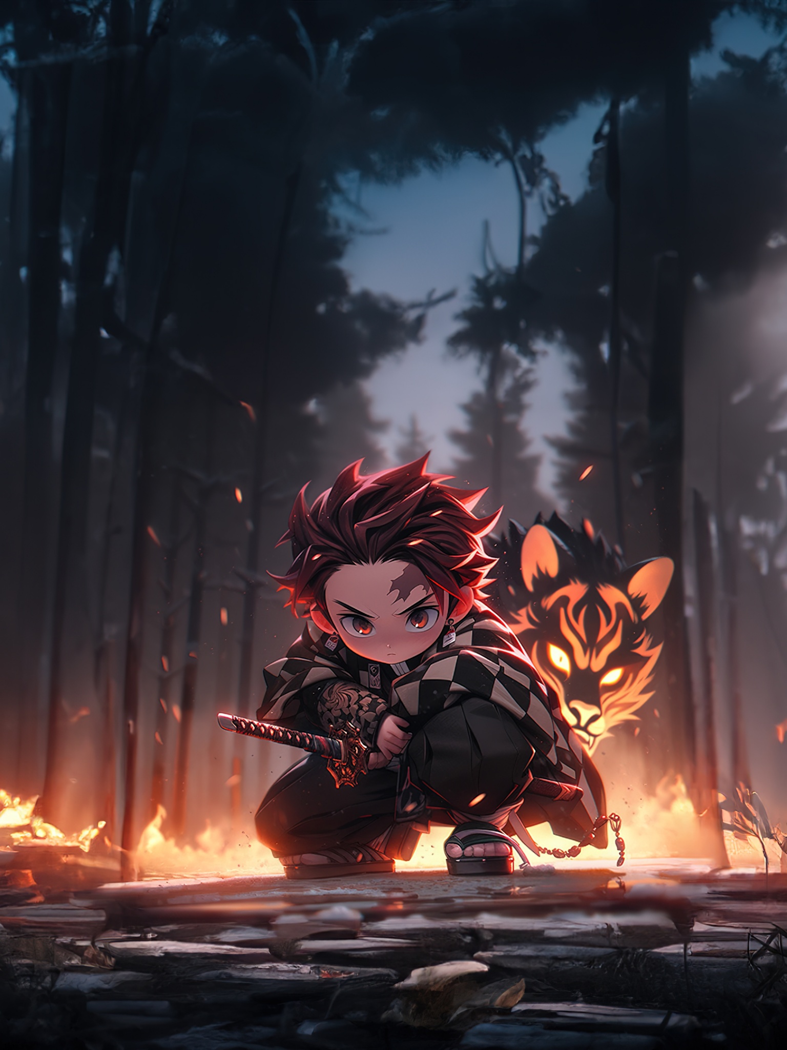 Tanjiro Kamado Wallpaper 4K, Cute anime, AI art