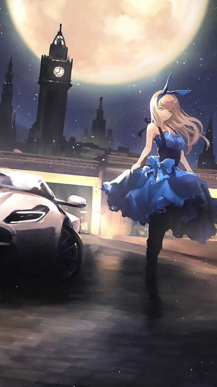 Anime car and blonde girl Wallpaper Download