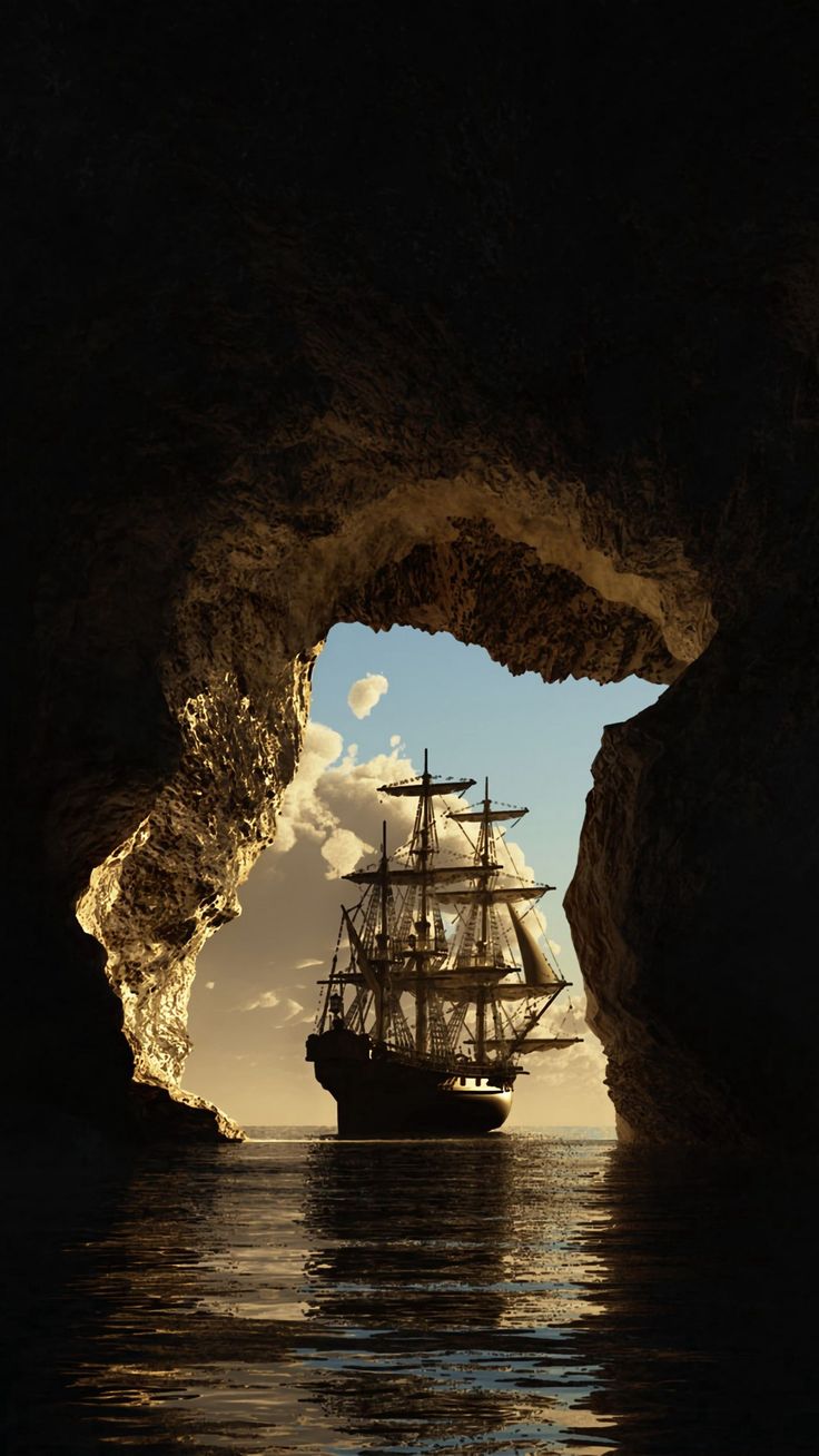 See my collection of cool iPhone and android water wallpaper and background image in 2K instant acc. Fantasy landscape, Pirate ship art, Old sailing ships