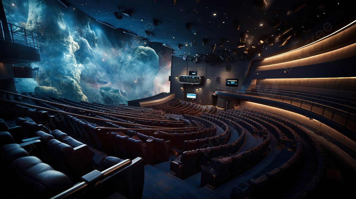 The Inside Of A Theater With A Starry Sky Surrounding It Background, Imax Theater Picture Background Image And Wallpaper for Free Download