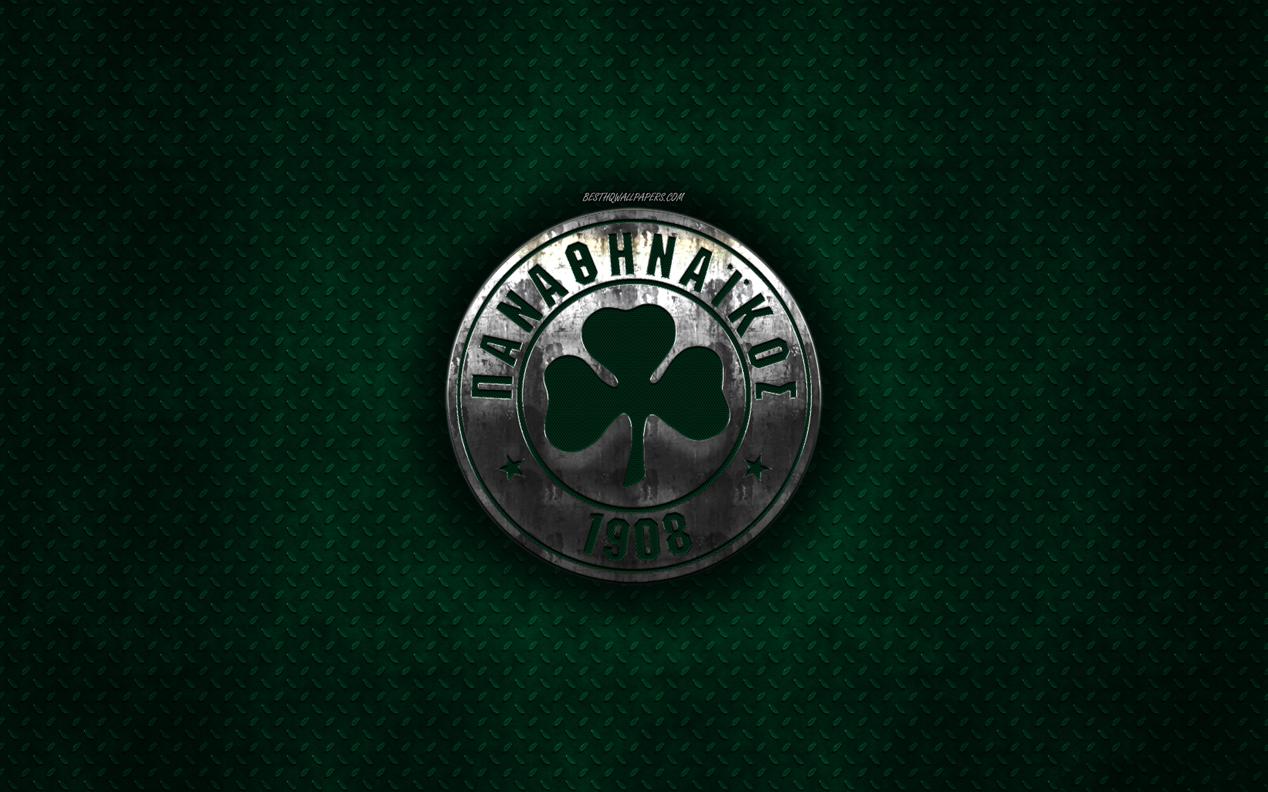 Download wallpaper Panathinaikos FC, Greek football club, green metal texture, metal logo, emblem, Athens, Greece, Super League Greece, creative art, football for desktop with resolution 2560x1600. High Quality HD picture wallpaper