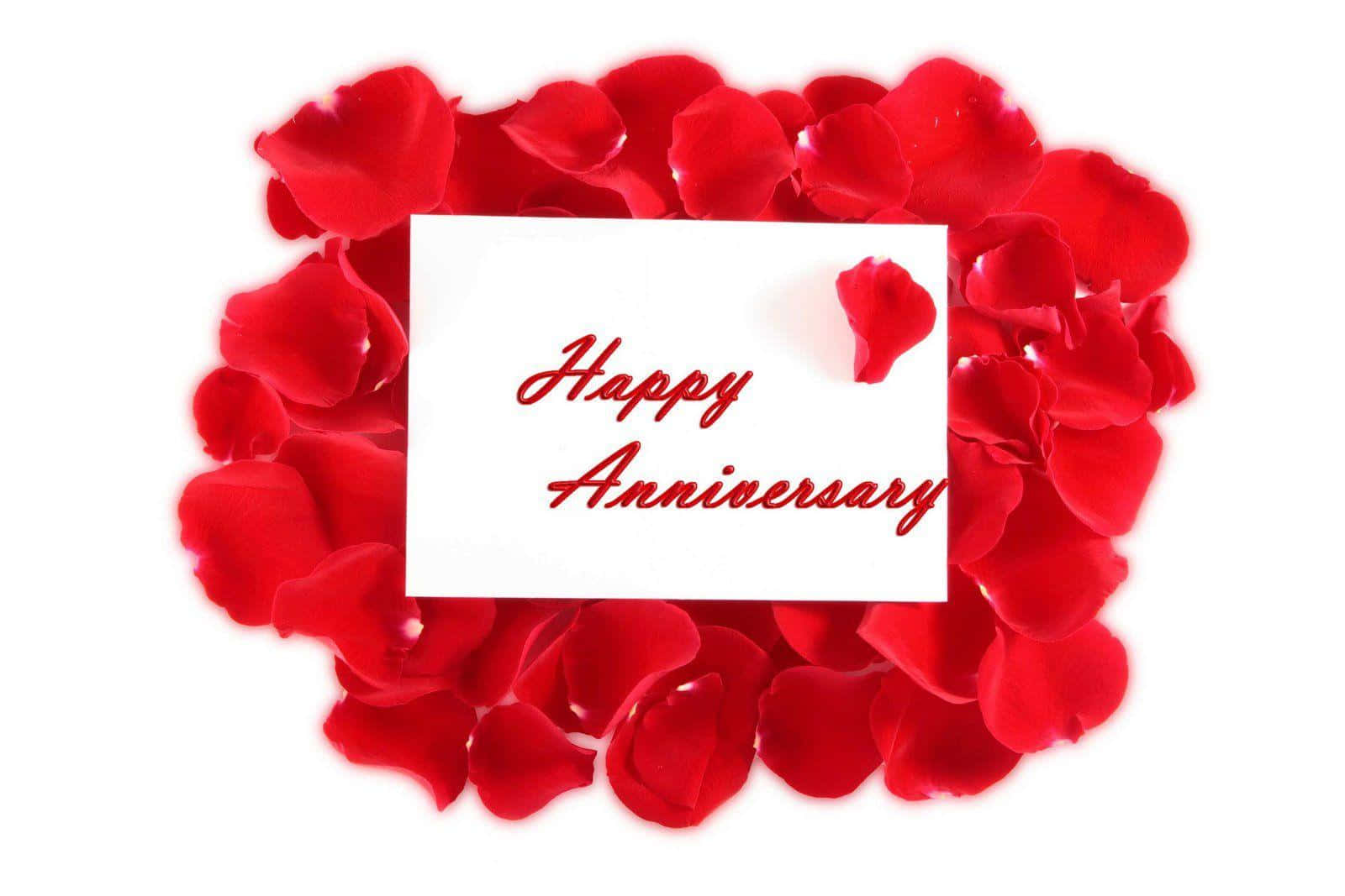 Download Anniversary Message Card On Rose Petals Wallpaper