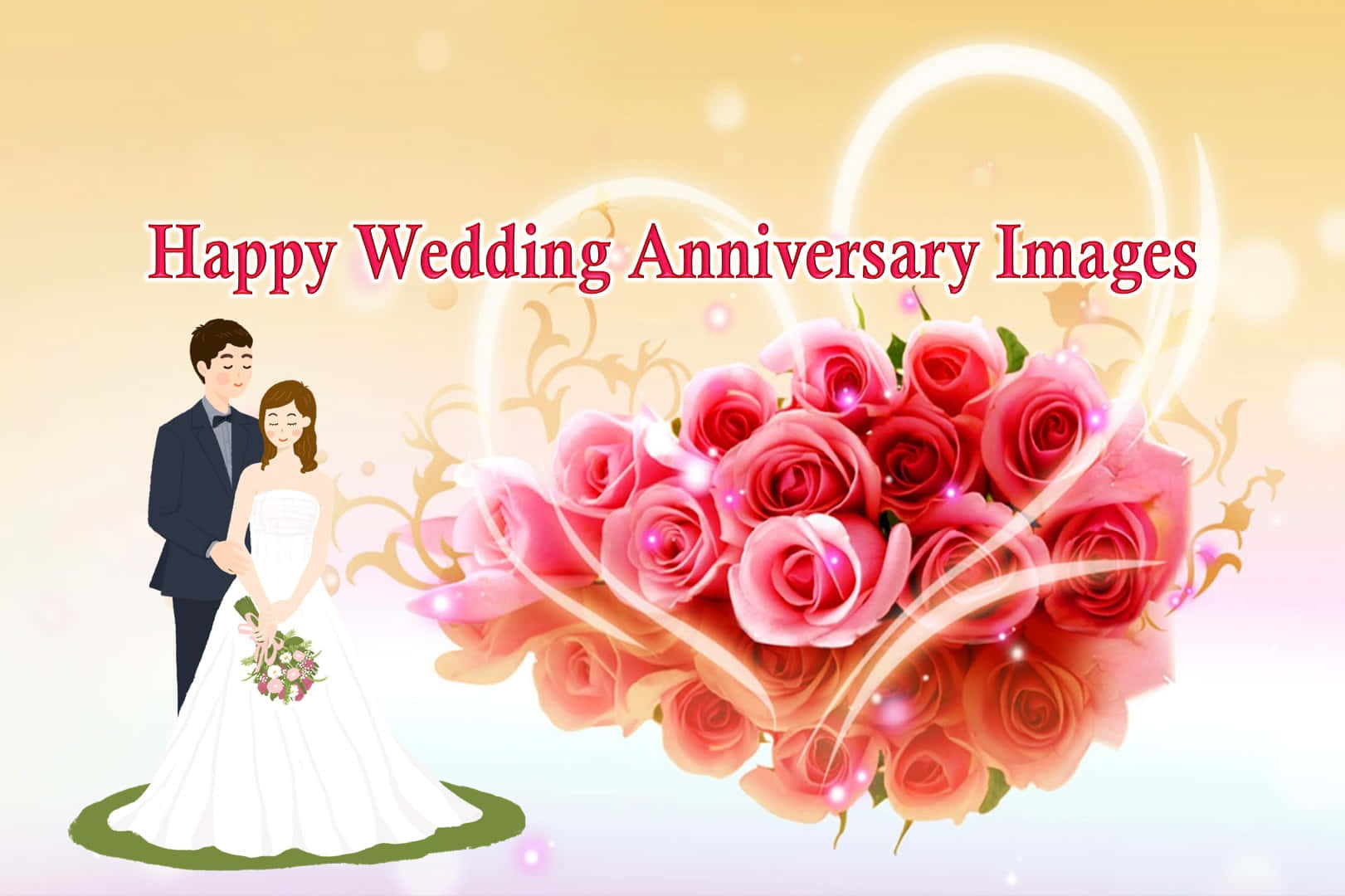 Download Anniversary Message With Bouquet Of Roses Wallpaper