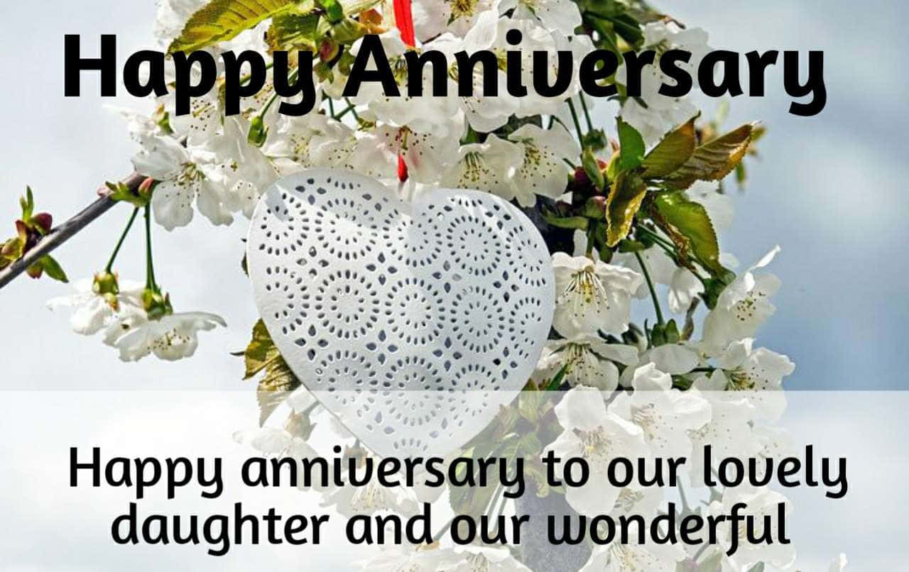 Download Anniversary Message With White Flowers Wallpaper