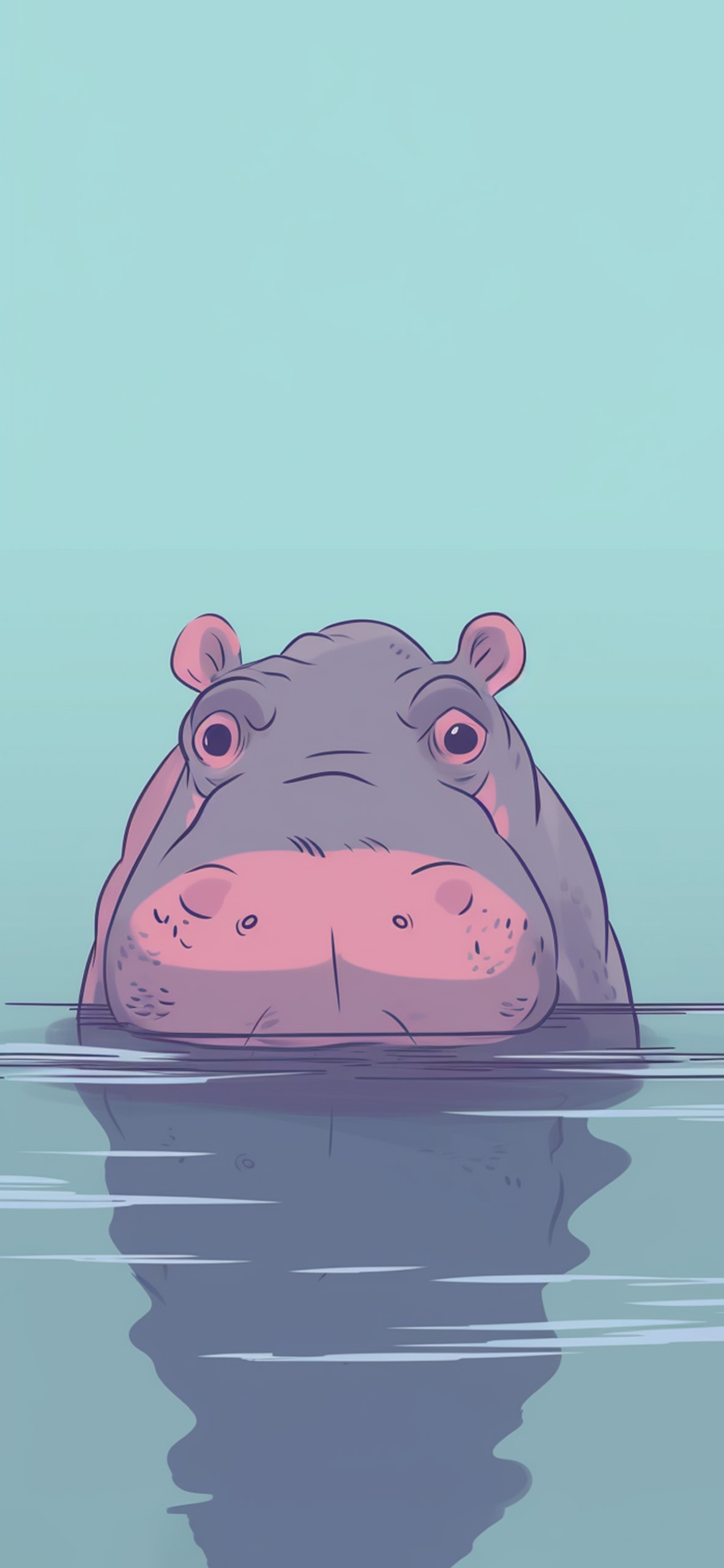 Hippo in Water Light Blue Wallpaper Wallpaper for iPhone