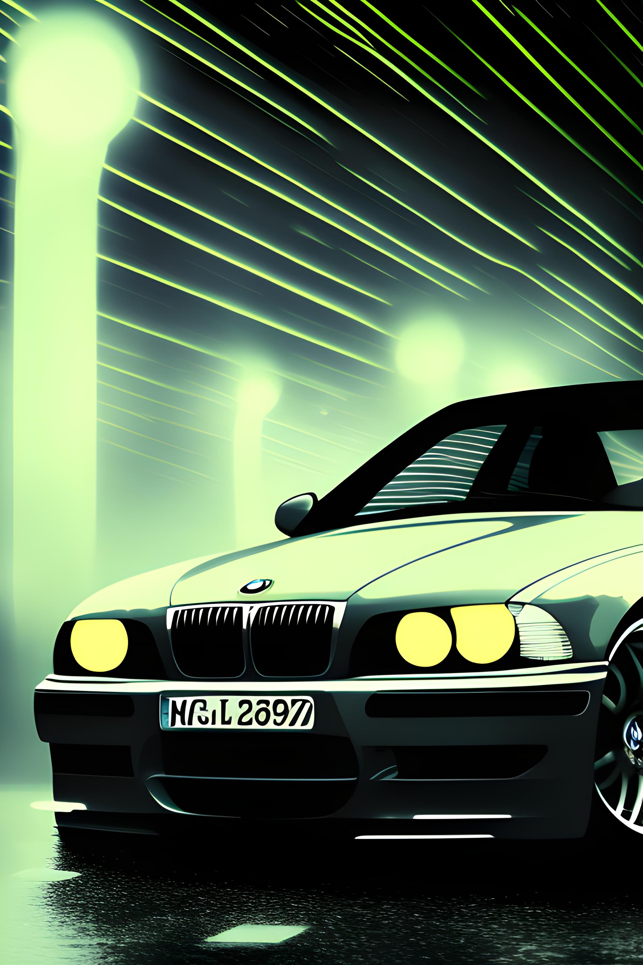 bmw e39 at night in the rain