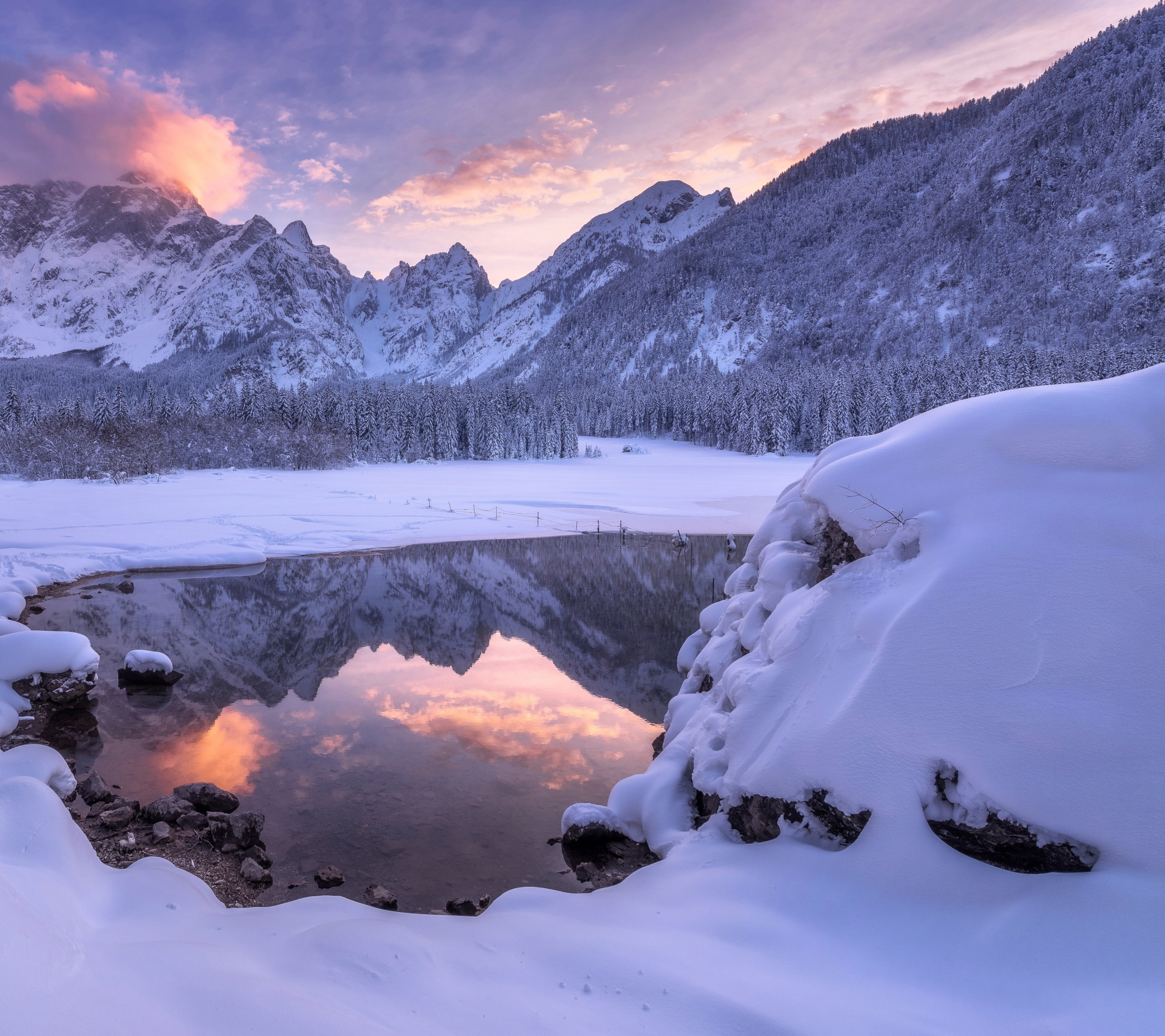 HD desktop wallpaper: Winter, Nature, Snow, Mountain, Lake, Reflection, Earth download free picture