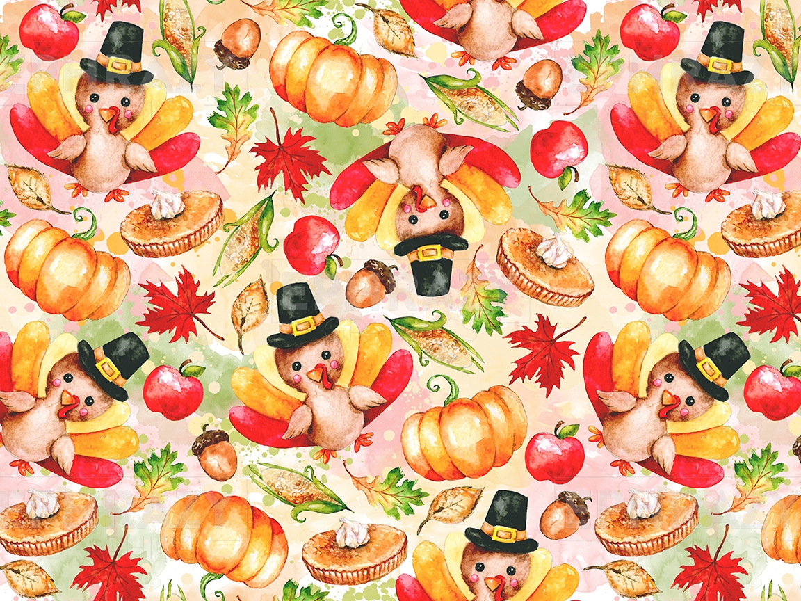 Thanksgiving Day Turkey Pumpkin Corn Seamless Watercolor Pattern Seamless Patterns