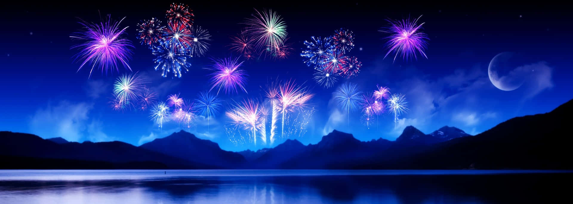 Download Fireworks In The Sky Over A Lake Wallpaper