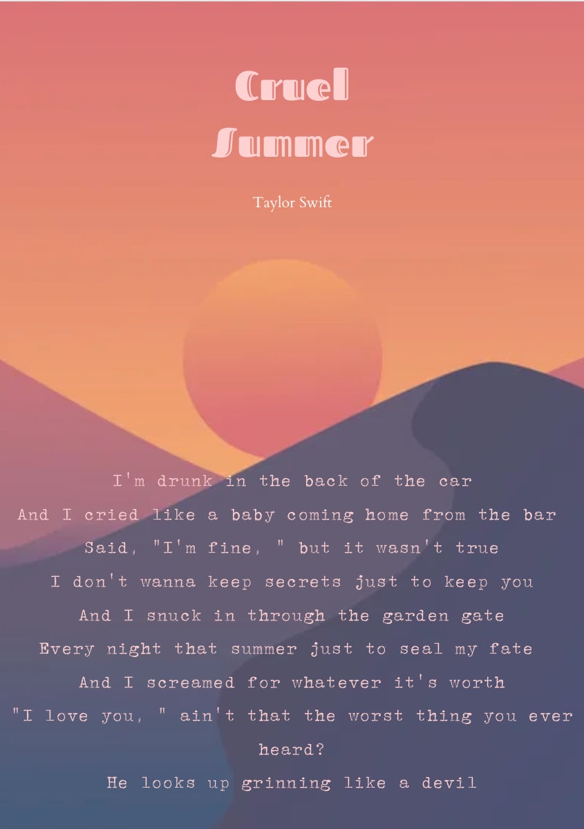 Taylor Swift Cruel Summer Lover Downloadable Fan Art Poster