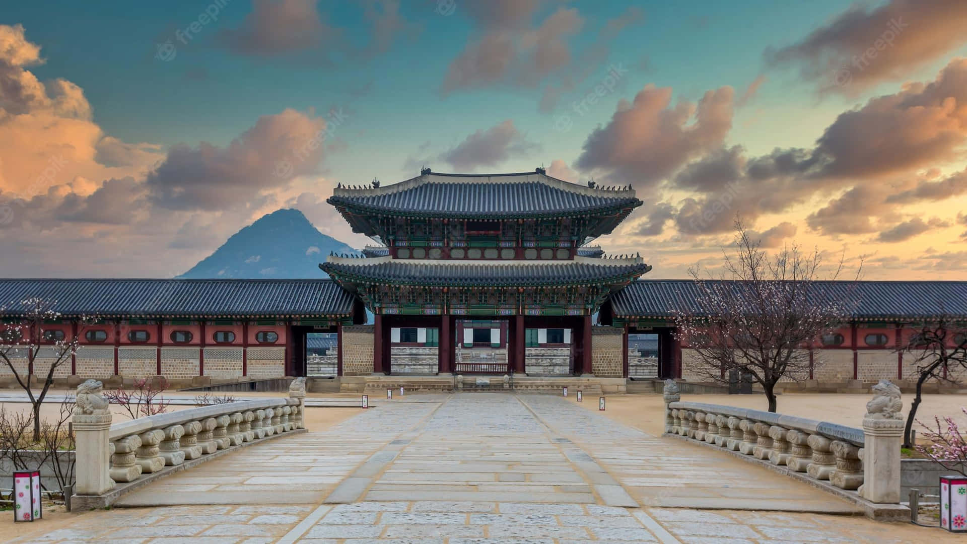 Download Historic Gyeongbokgung Palace At Sunset Wallpaper