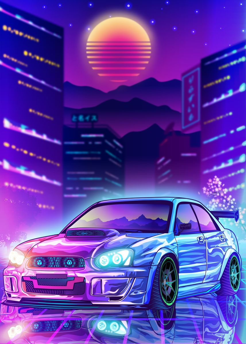 Subaru WRX Synthwave City' Poster