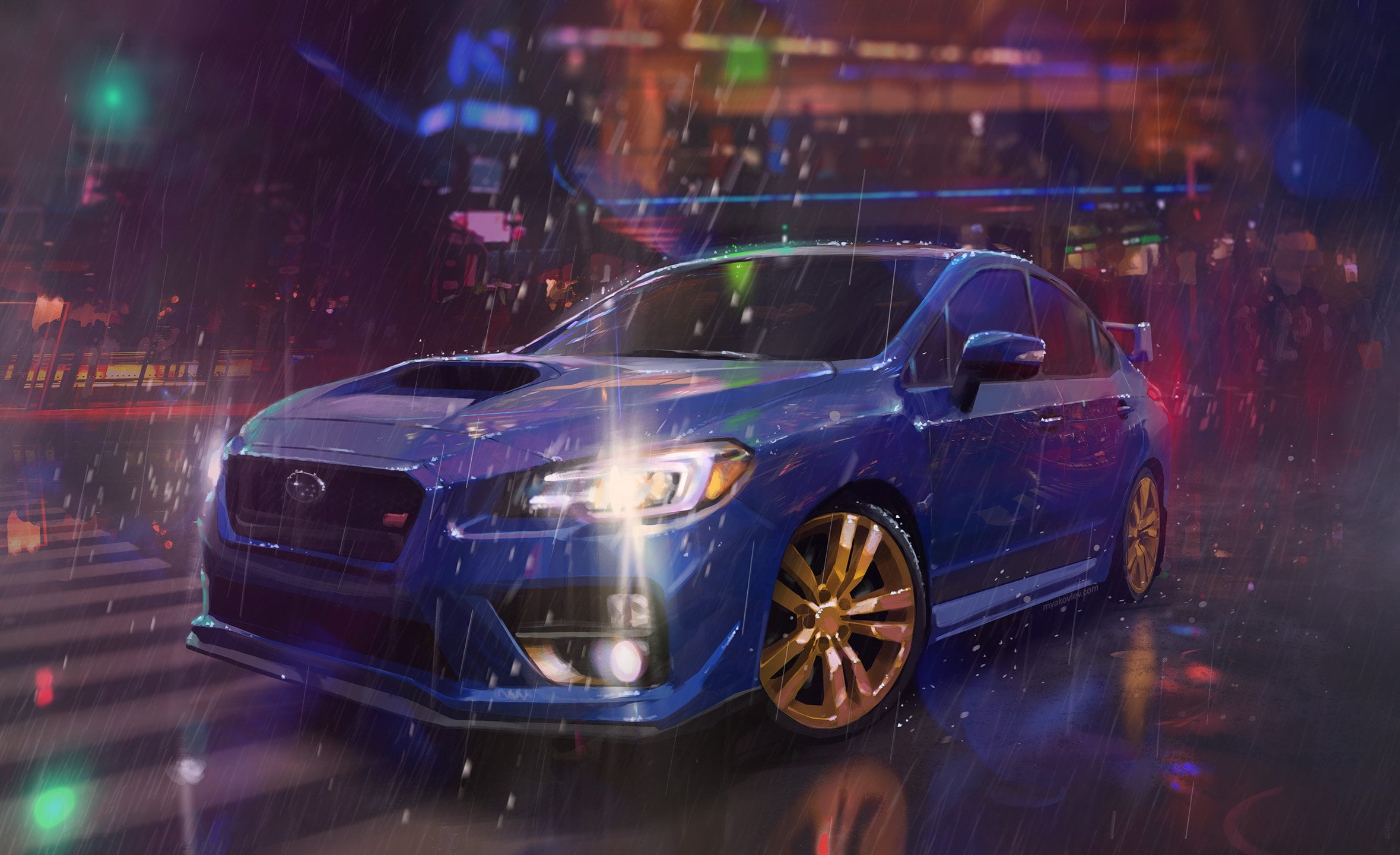 Subaru WRX in the rain I painted recently