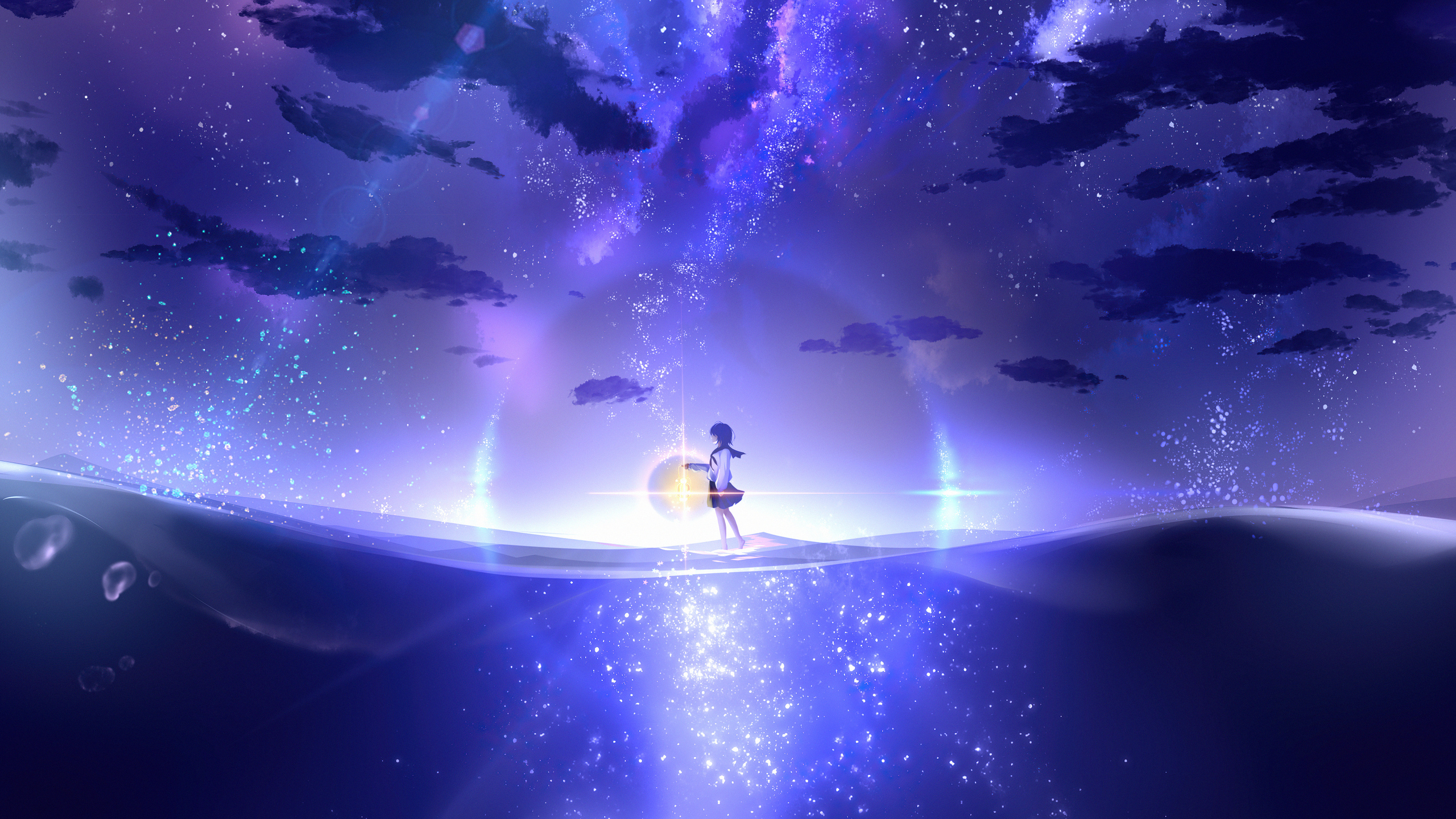 Walking In Ocean Anime Girl 5k 1440P Resolution HD 4k Wallpaper, Image, Background, Photo and Picture