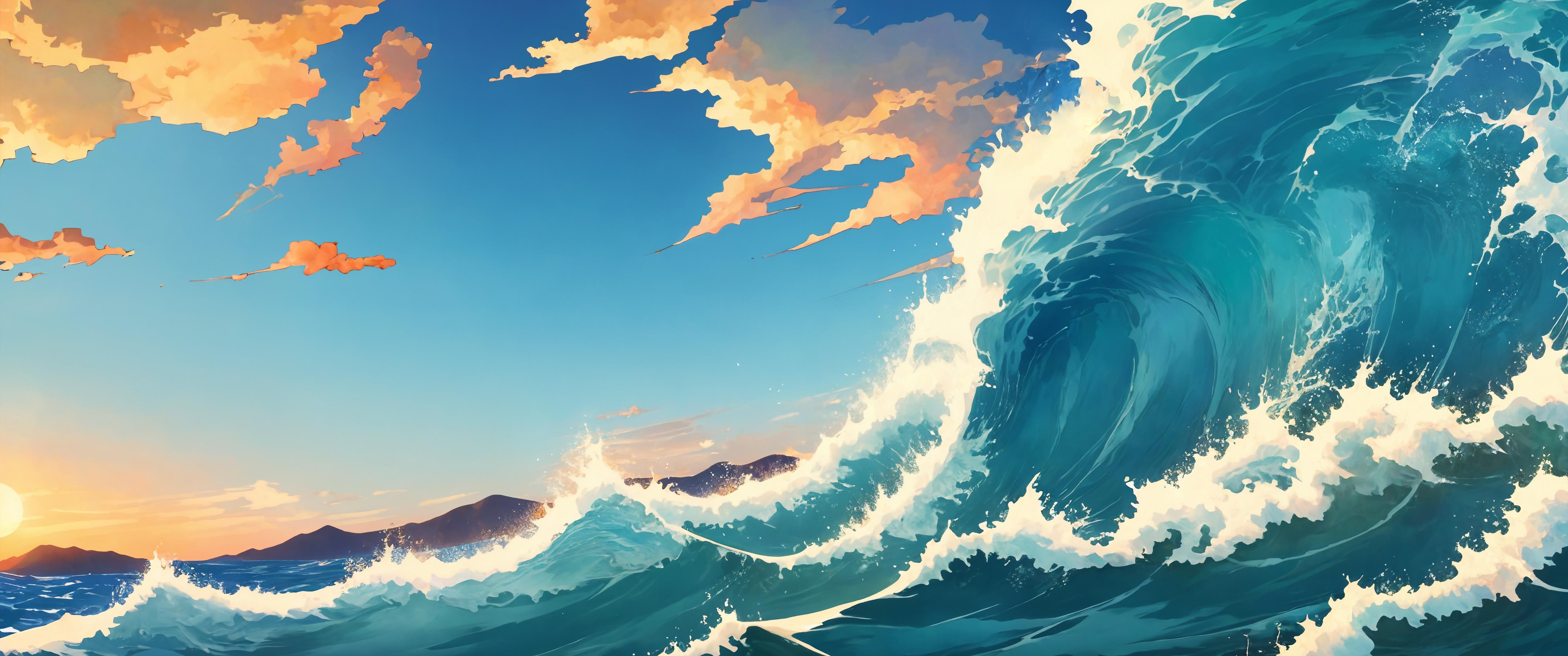 Waves At Dawn [5160x2160], R WQHD_Wallpaper