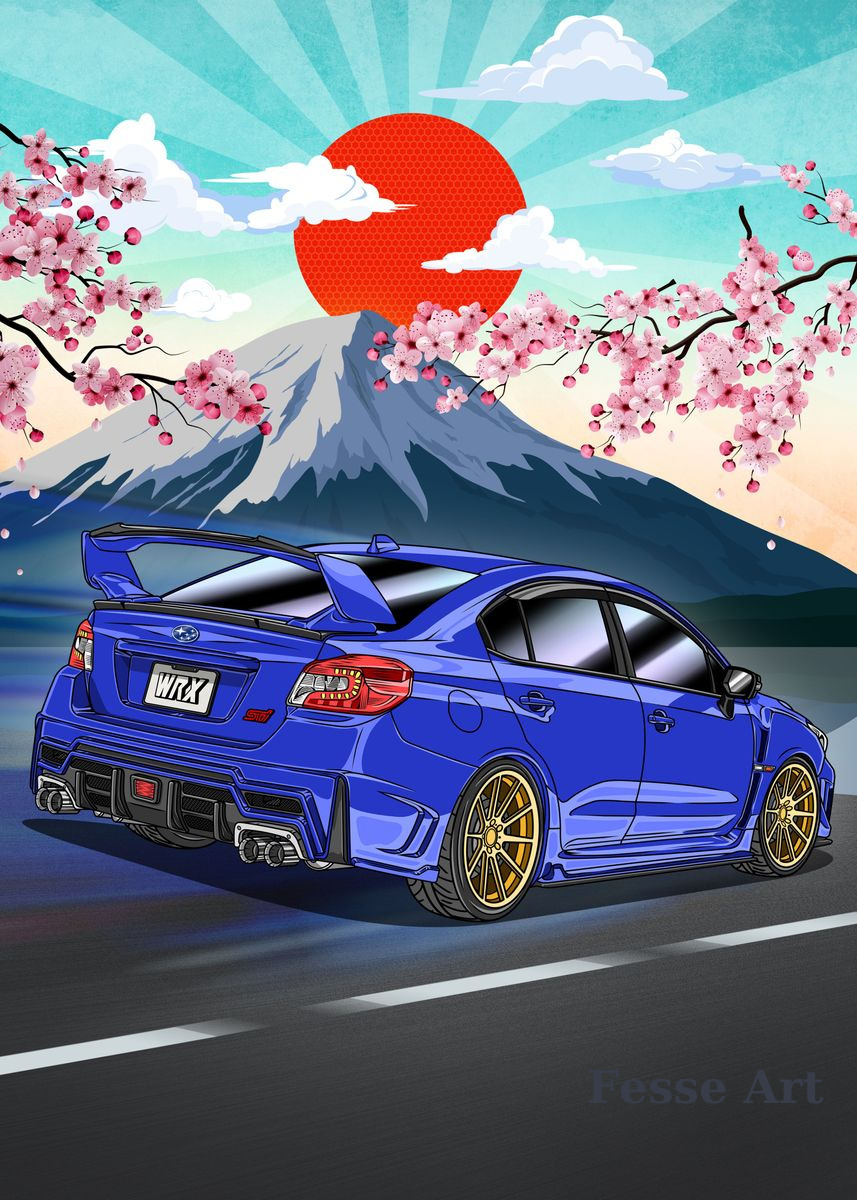 Subaru Impreza WRX STI JDM Neon Street Canvas Poster Art Decor