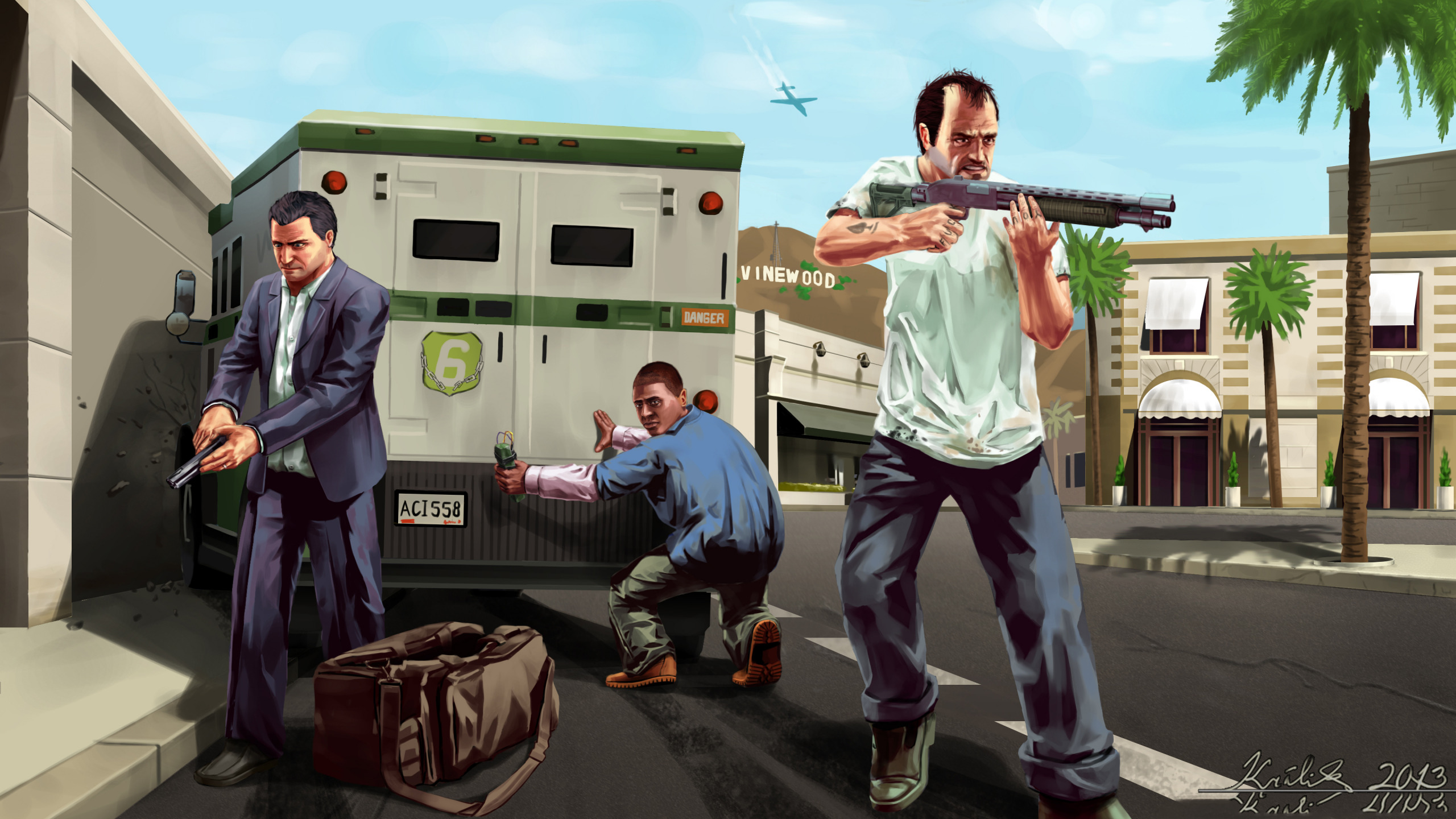 Download wallpaper art, Michael, Franklin, gta 5, Trevor, section games in resolution 2560x1440