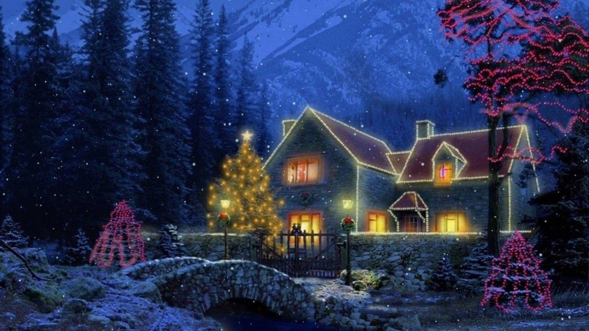 Download Christmas House Winter Landscape Wallpaper