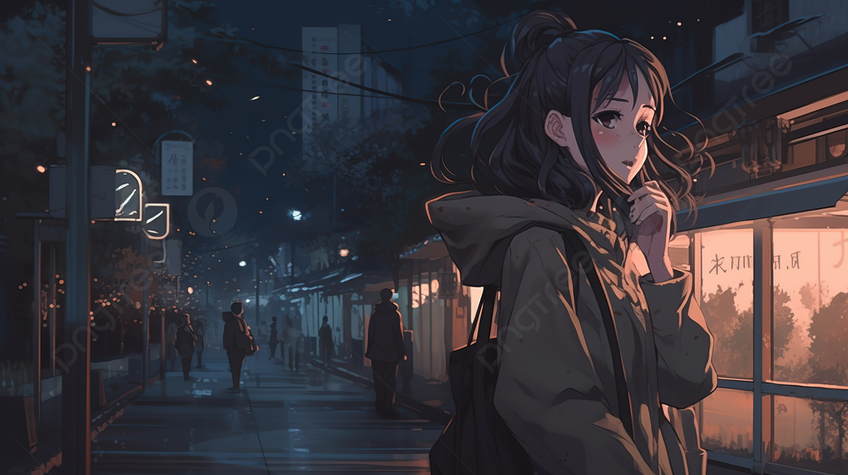 Anime Girl Standing Alone In The Street