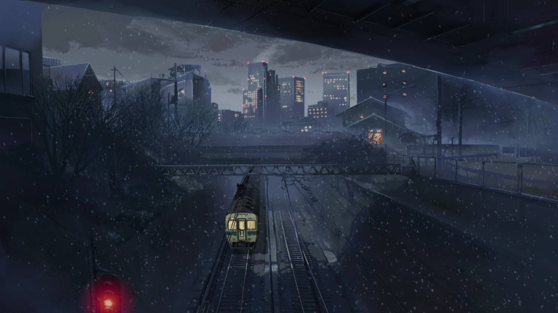 Download Makoto Shinkai Winter Night Aesthetic Wallpaper