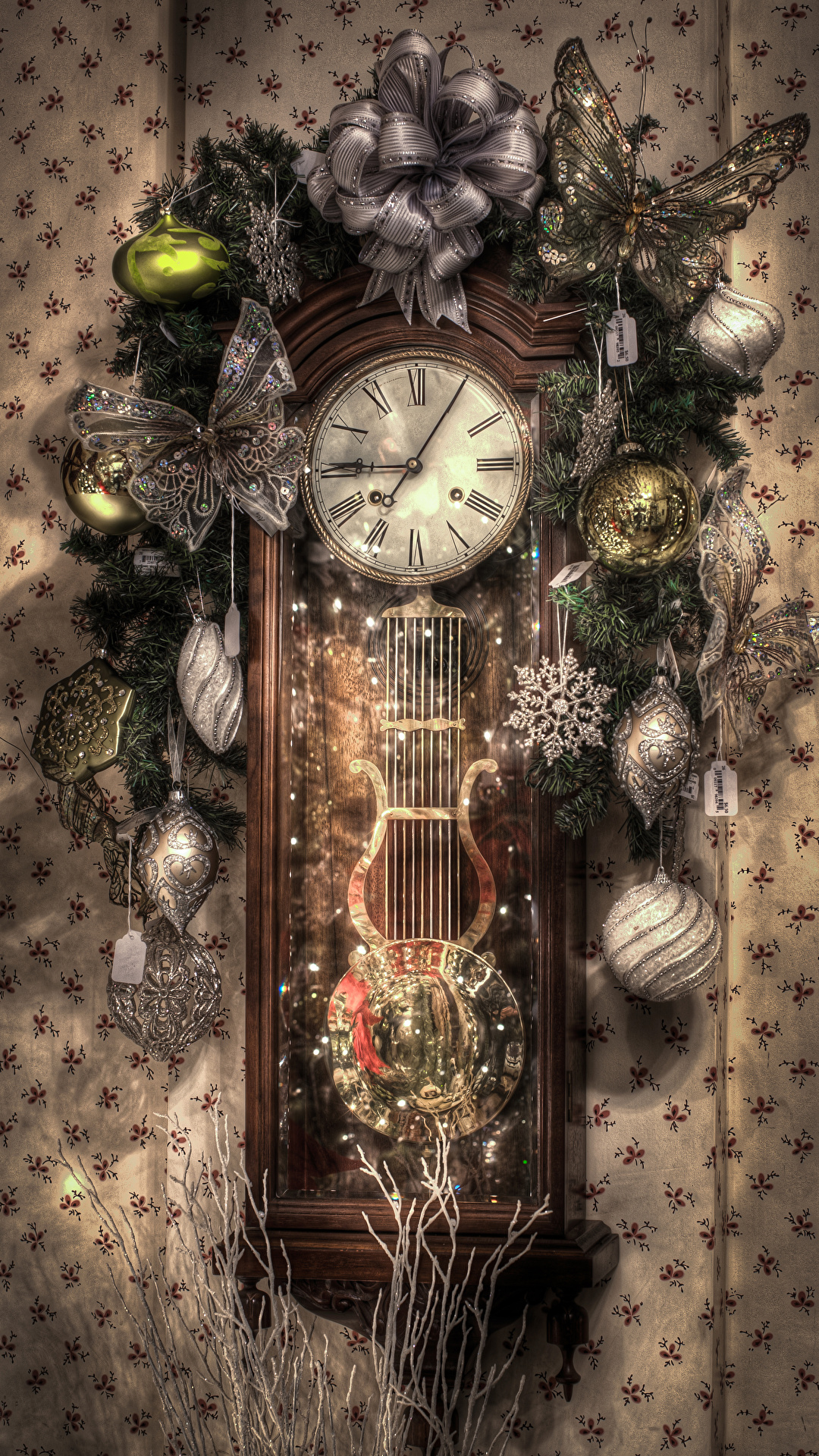 Picture Butterflies Christmas HDR Clock Snowflakes Balls 1080x1920