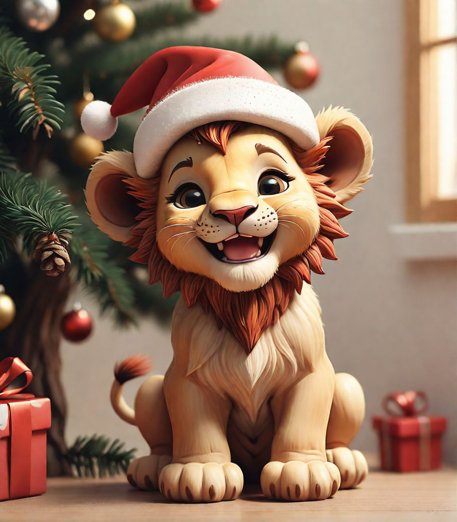Simba is celebrating Christmas in Jungle decorating with Christmas Tree