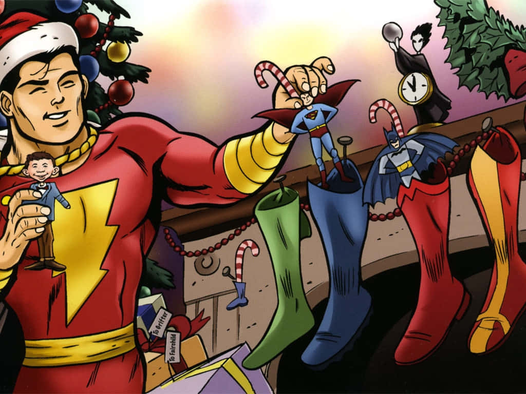Download Captain Marvel Shazam Celebrating Christmas Wallpaper