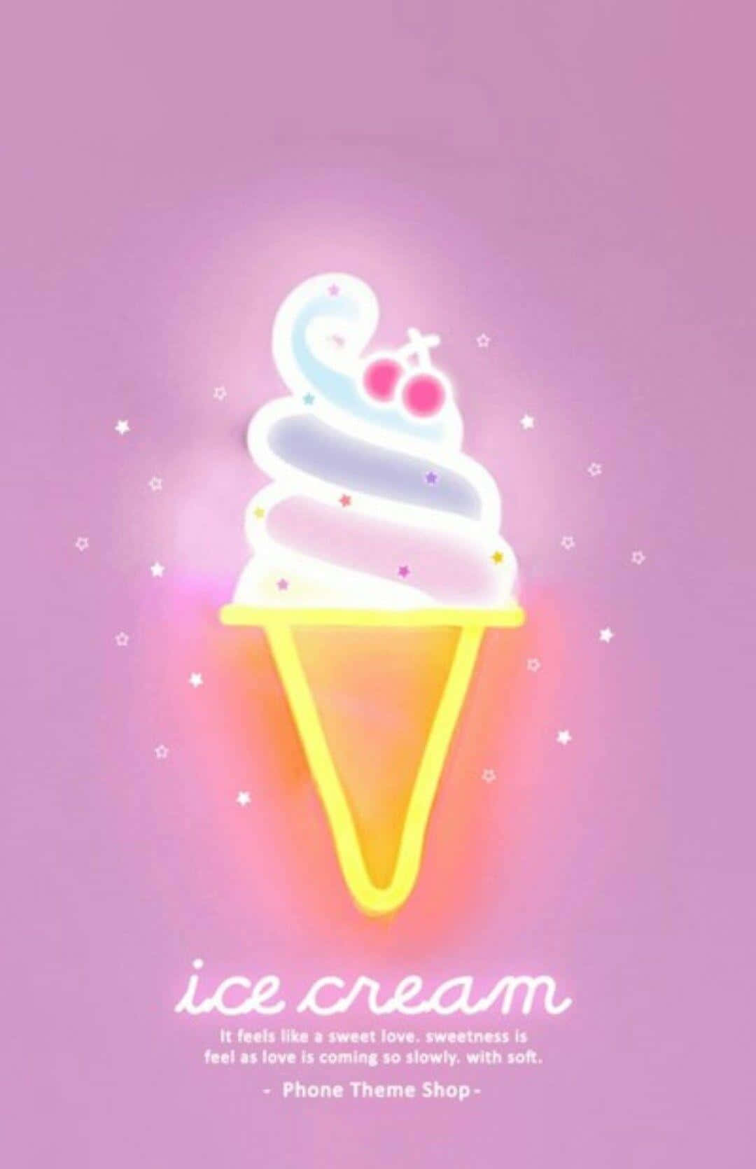 Download Cute Ice Cream Neon Sign With Cherry Topping Wallpaper
