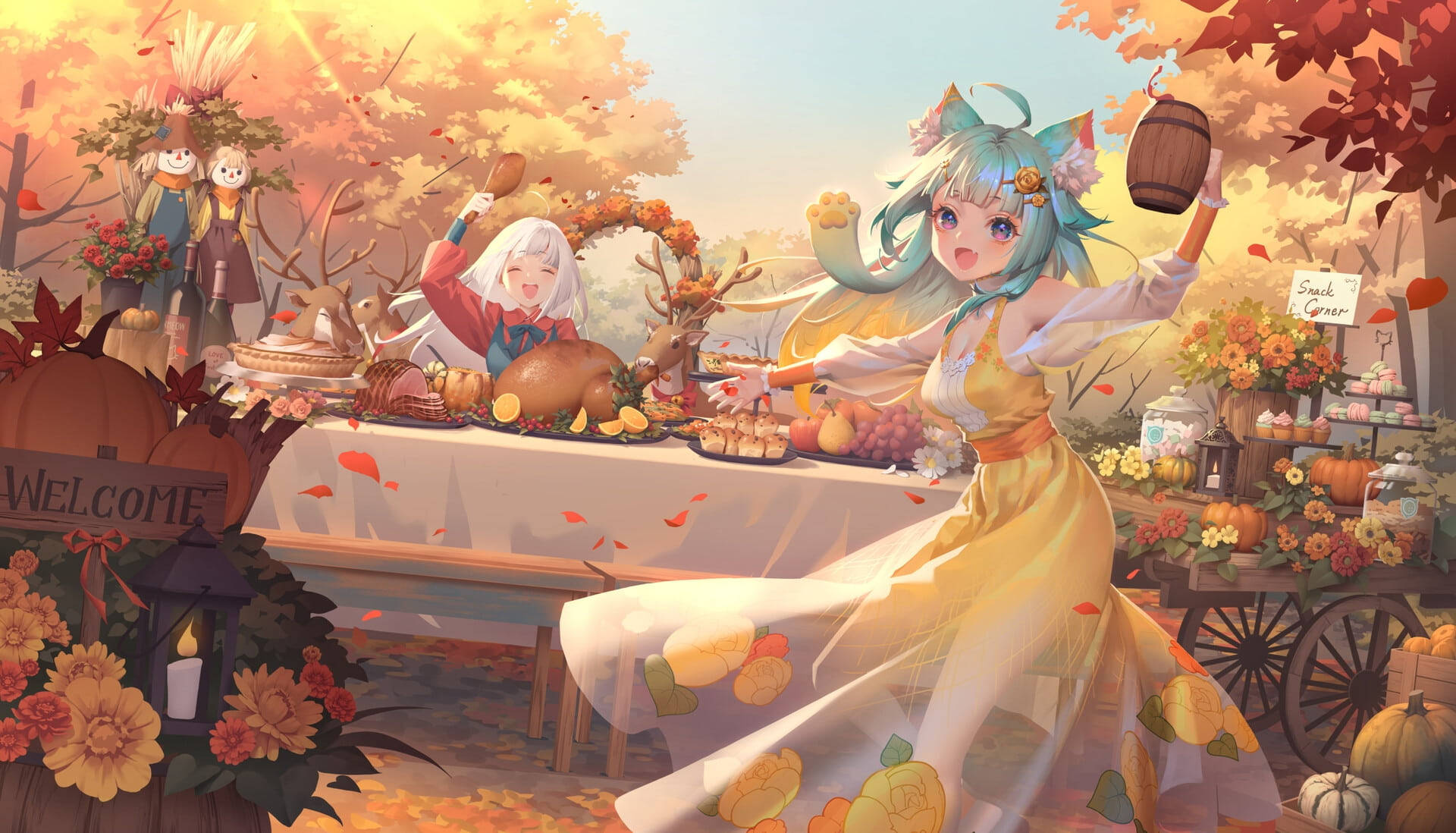 Download Thanksgiving Aesthetic Anime Girl Wallpaper