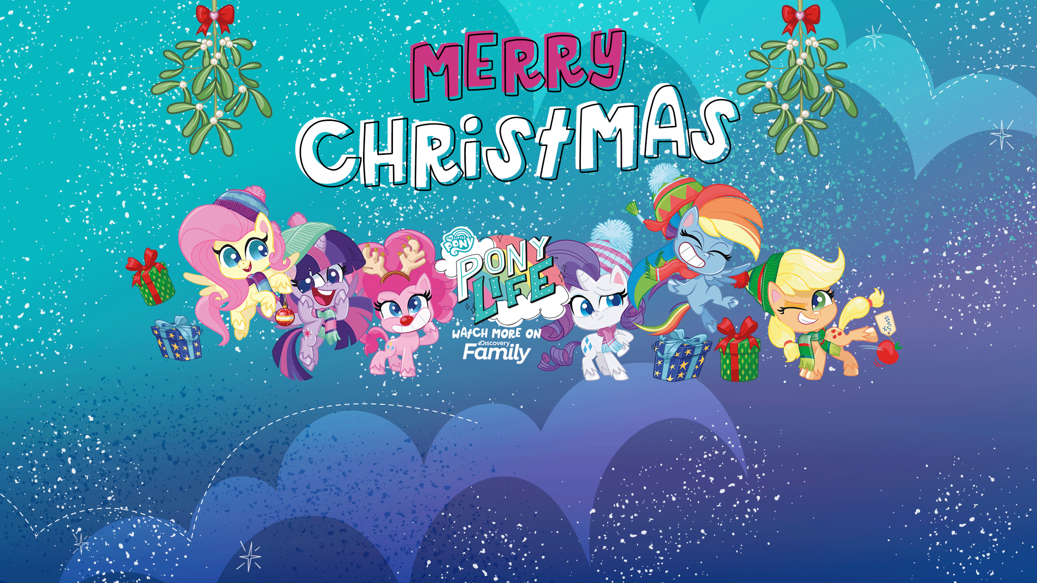 safe, screencap, applejack, fluttershy, pinkie pie, rainbow dash, rarity, twilight sparkle, alicorn, earth pony, pegasus, pony, unicorn, g4.5, my little pony: pony life, official, christmas, christmas presents, clothes, discovery family