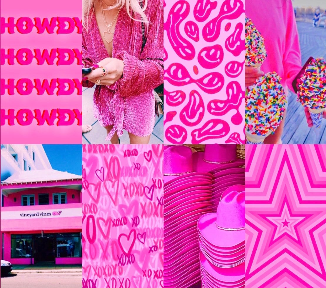 50pc Preppy Bright Pink Beachy Summer Aesthetic Photo Collage