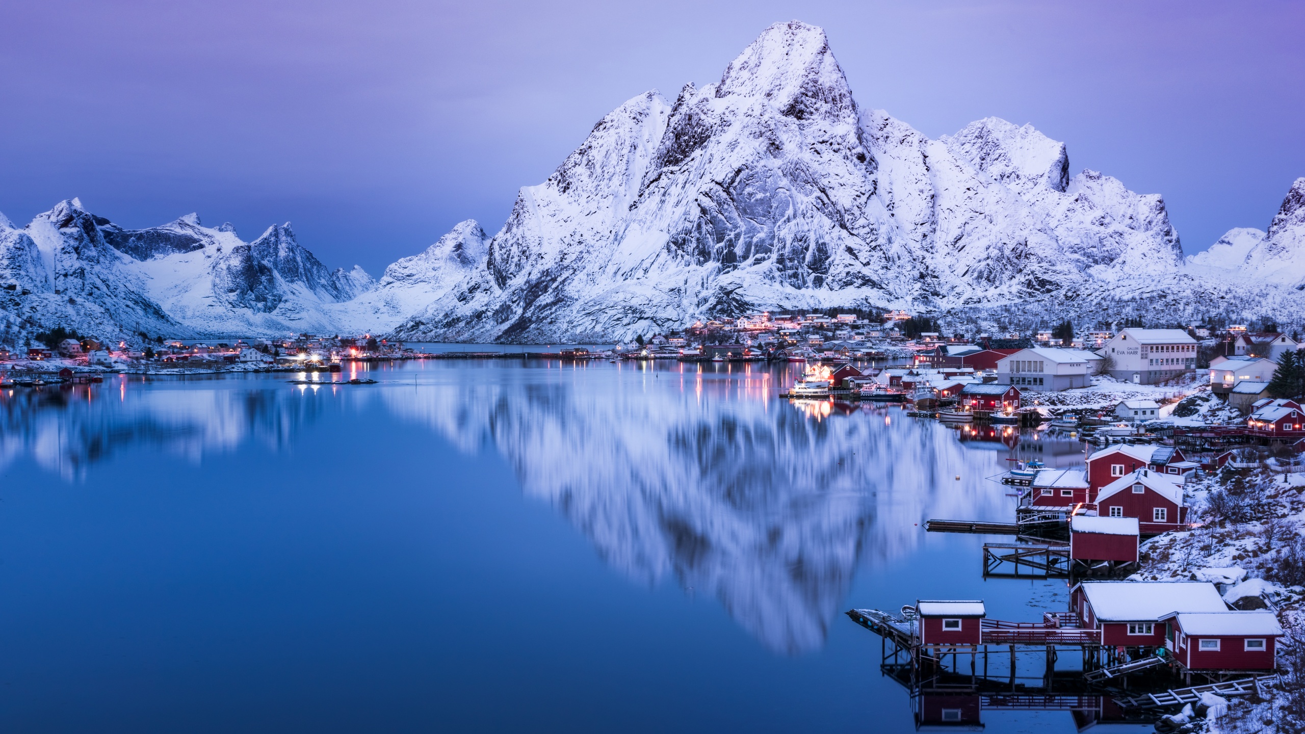 Reine Wallpaper 4K, Lofoten islands, Snow mountains