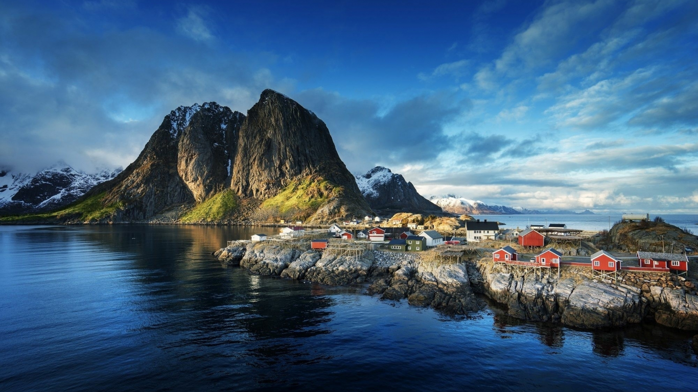 Coast mountains beautiful Lofoten Islands Norway wallpaper