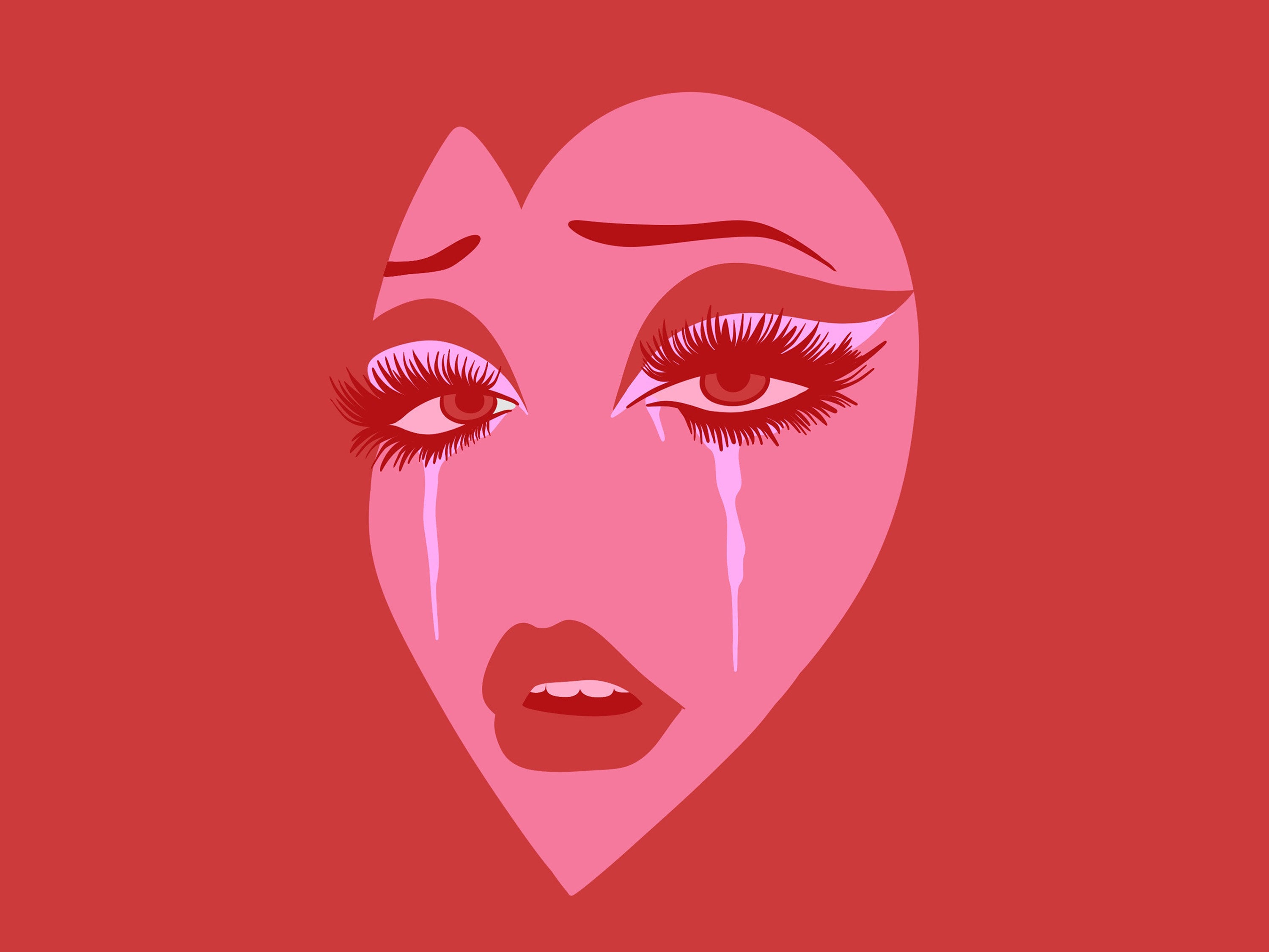 Sad Girl Crying Art Print Sadcore Red Pink Heart